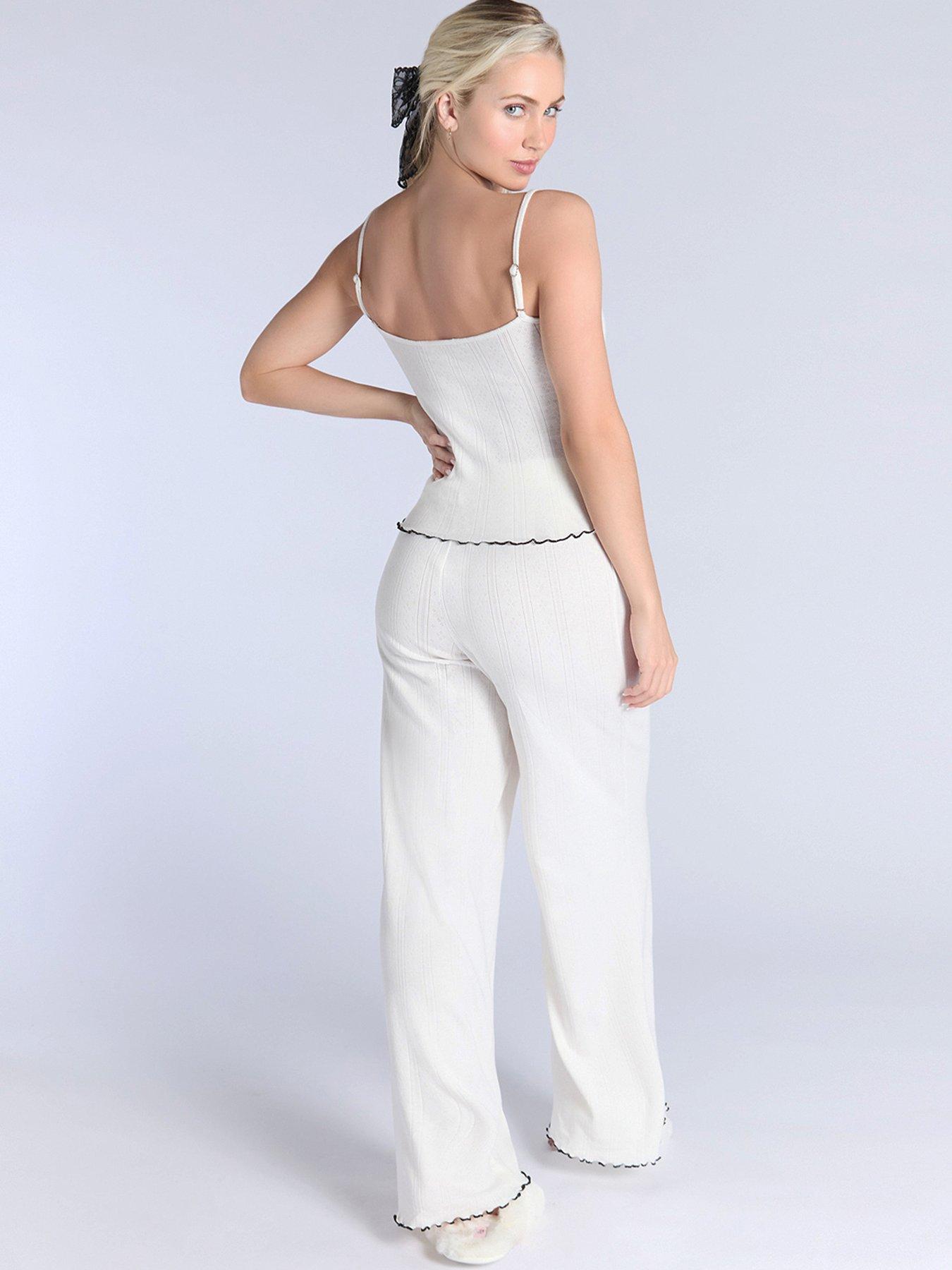 Image 2 of 5 of Boux Avenue Pointed Contrast Cami &amp; Pant Set - Cream