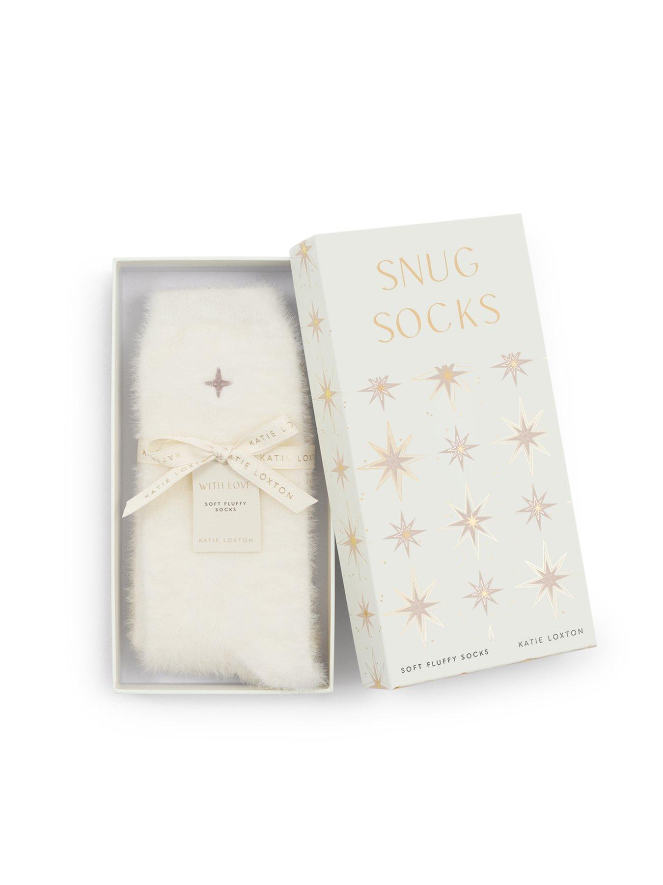  image of katie-loxton-gift-boxed-fluffy-socks-star-white