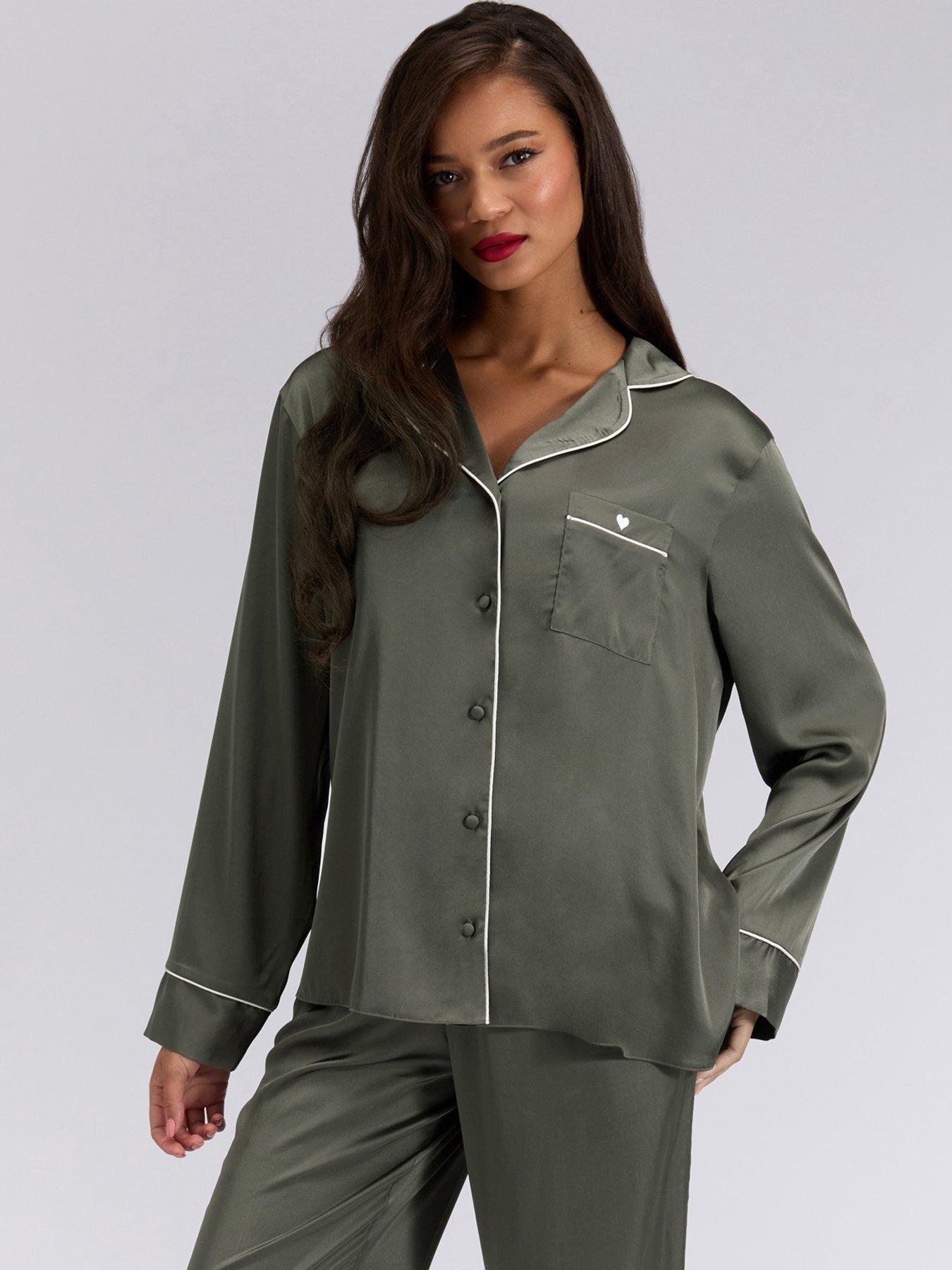  image of boux-avenue-oversized-satin-revere-amp-pant-set-green