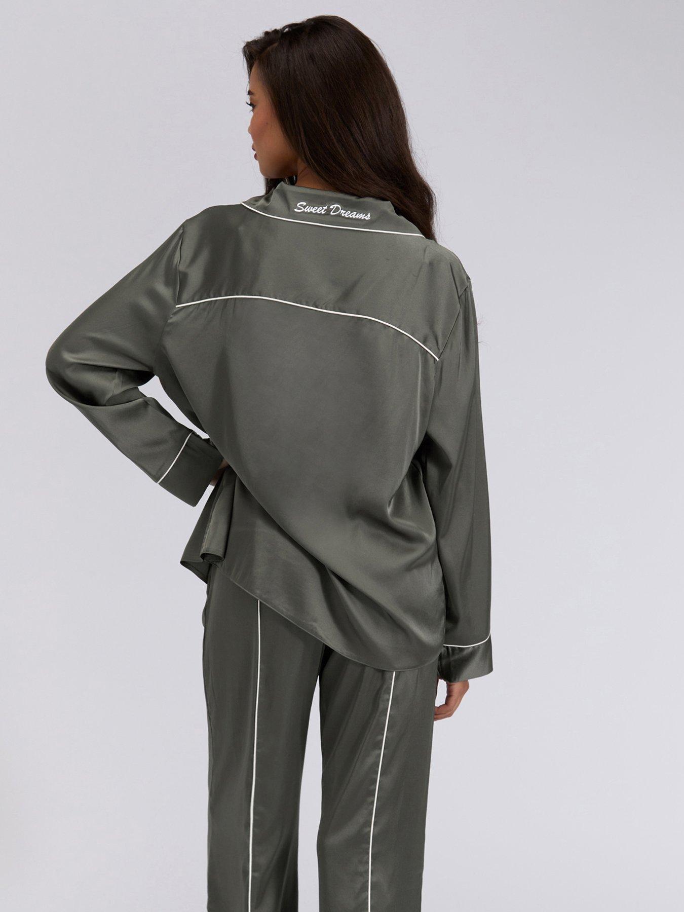  image of boux-avenue-oversized-satin-revere-amp-pant-set-green