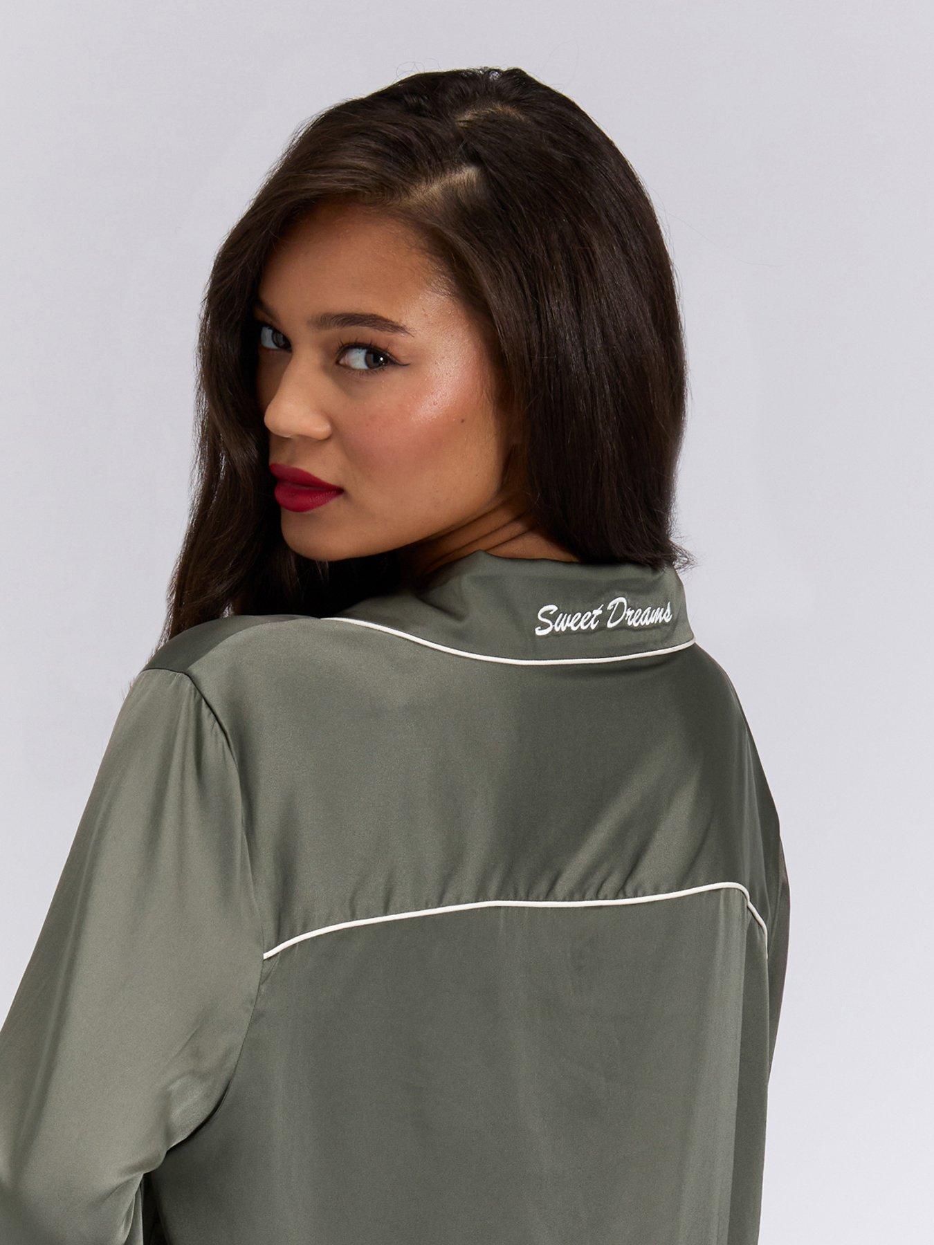  image of boux-avenue-oversized-satin-revere-amp-pant-set-green