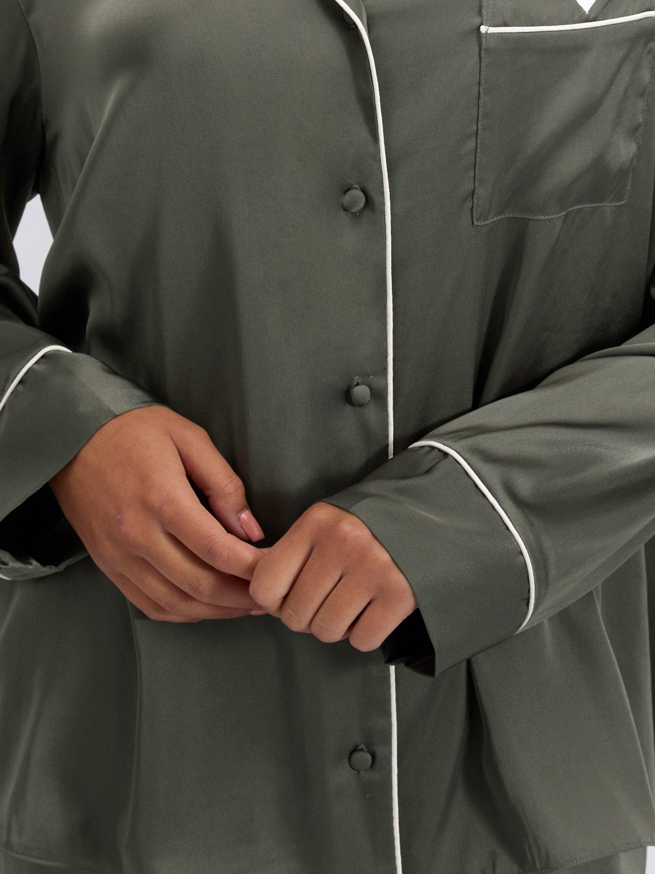  image of boux-avenue-oversized-satin-revere-amp-pant-set-green