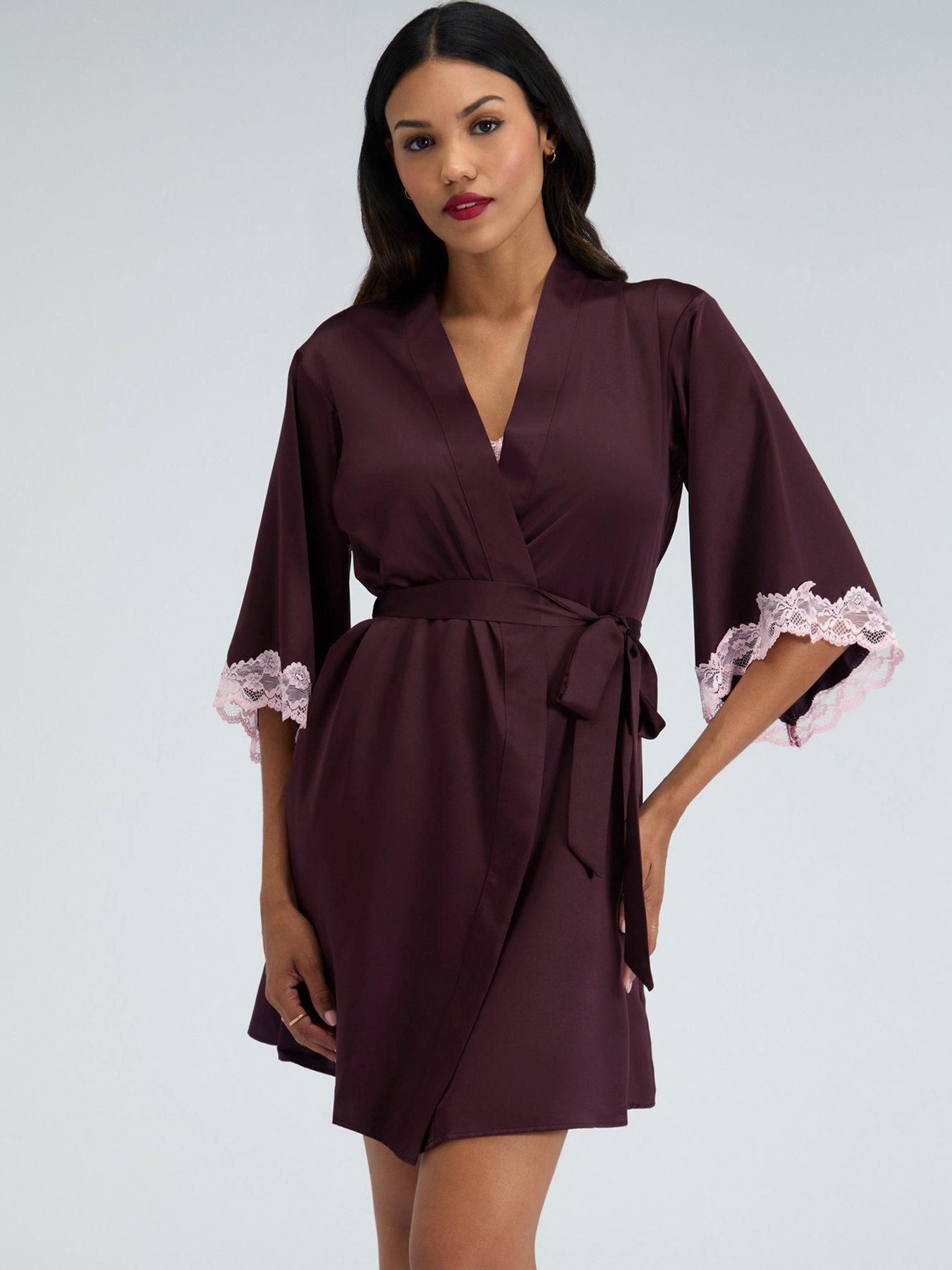Boux Avenue Amelia Satin Short Robe - Purple