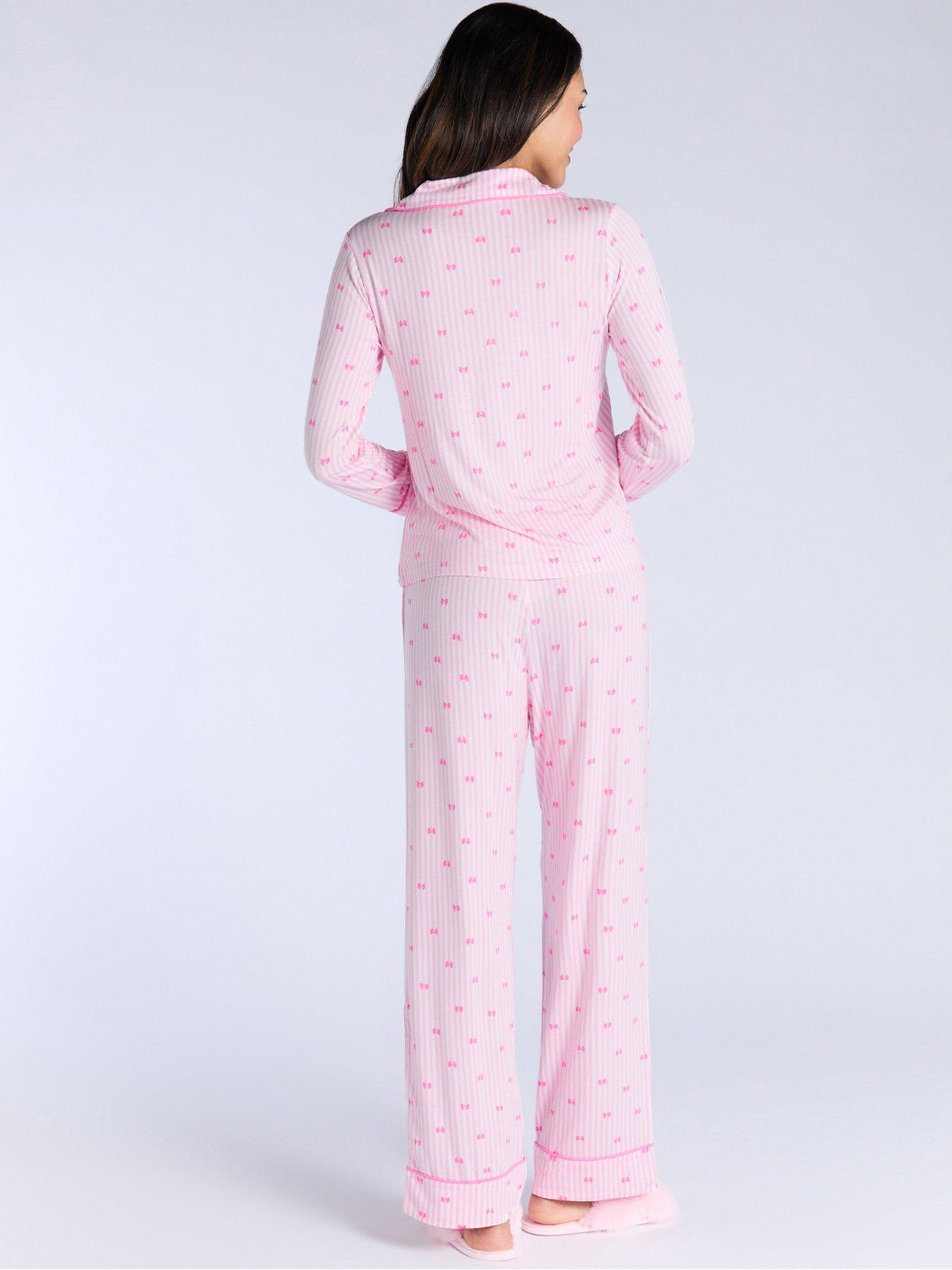 Image 2 of 5 of Boux Avenue Stripe Long Sleeve Revere &amp; Pant Set - Pink Mix