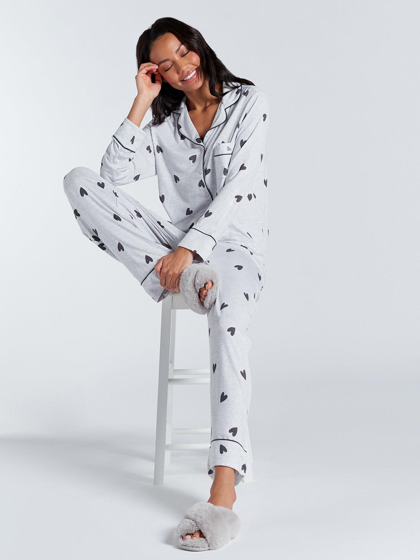 Image 3 of 5 of Boux Avenue Grey Heart Long Sleeve Revere &amp; Pant Set - Grey Marl Mix