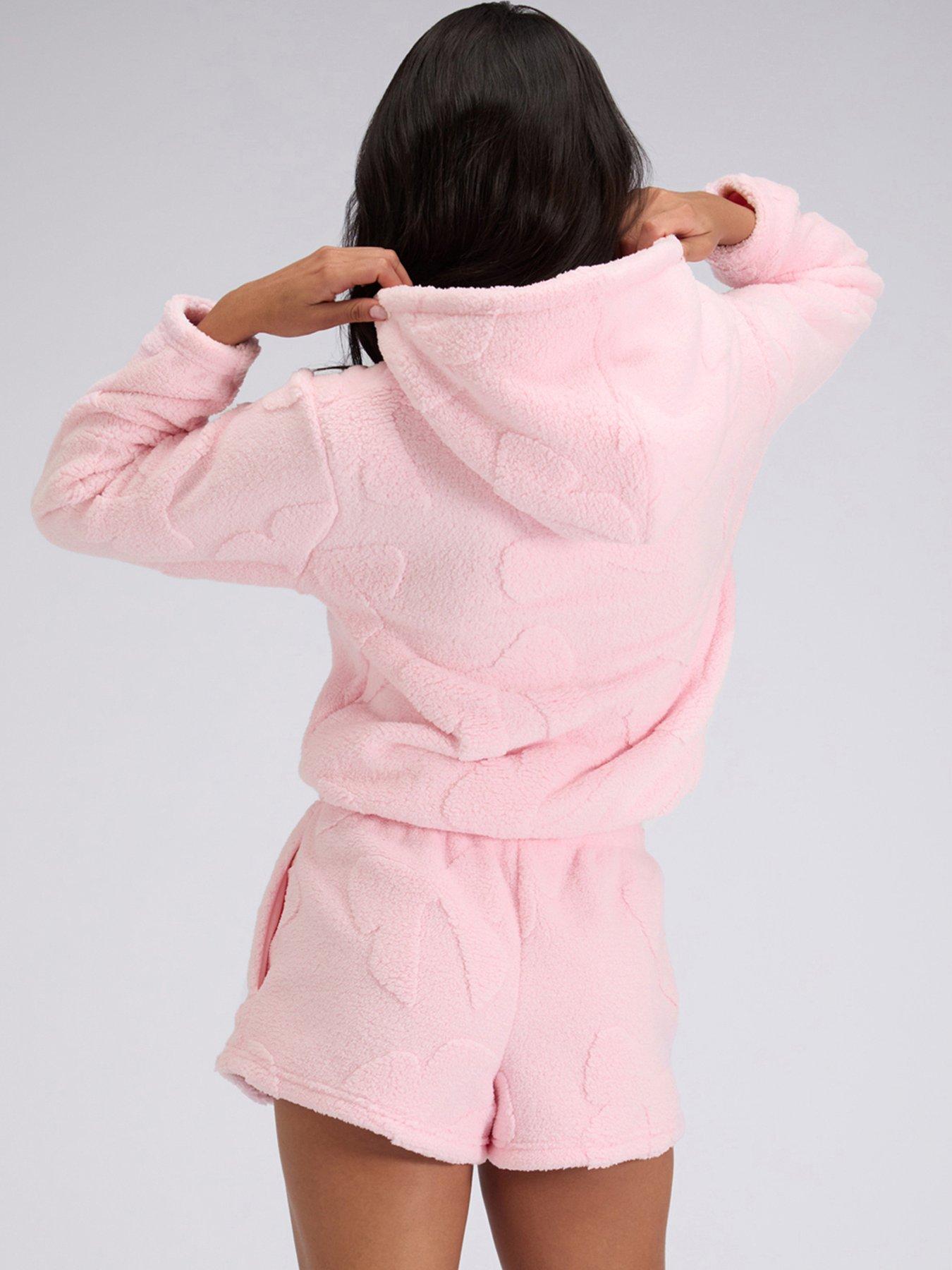  image of boux-avenue-fluffy-bow-short-lounge-set-pink