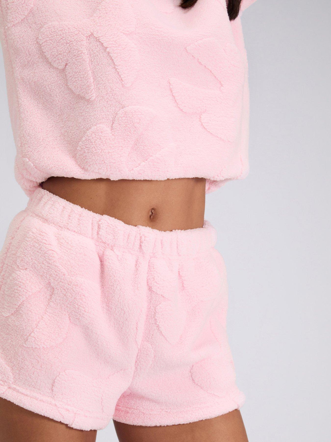  image of boux-avenue-fluffy-bow-short-lounge-set-pink