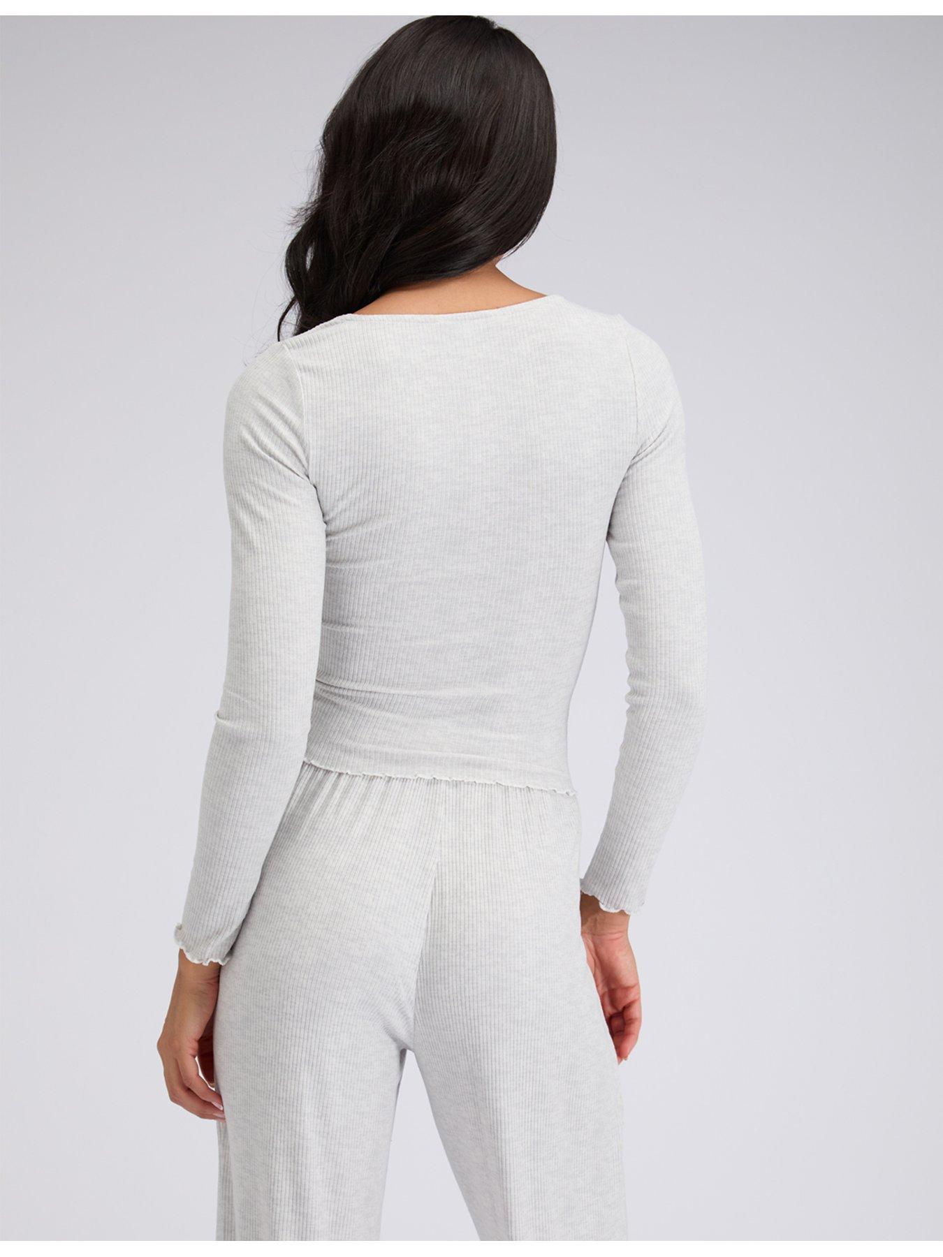  image of boux-avenue-lace-trim-rib-pyjama-set-marl-mix-grey