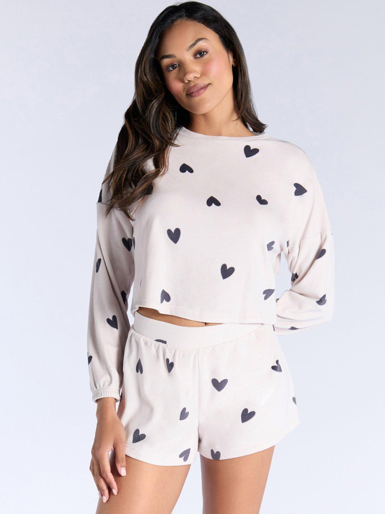 undefined Heart Velour Crew  &  Short Set - Stone