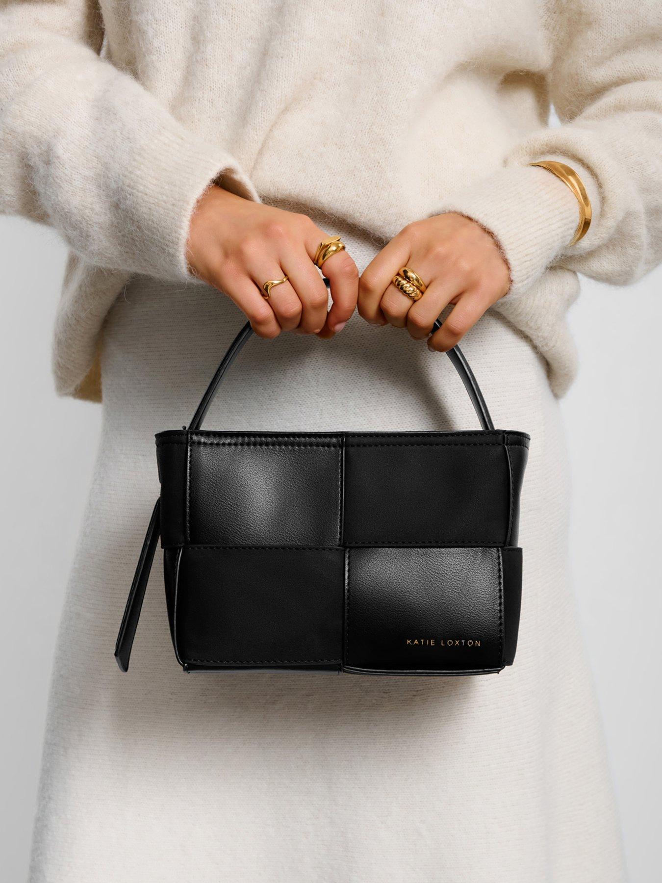 Image 1 of 5 of Katie Loxton Taya Woven Faux Suede Top Handle Bag  -  Black