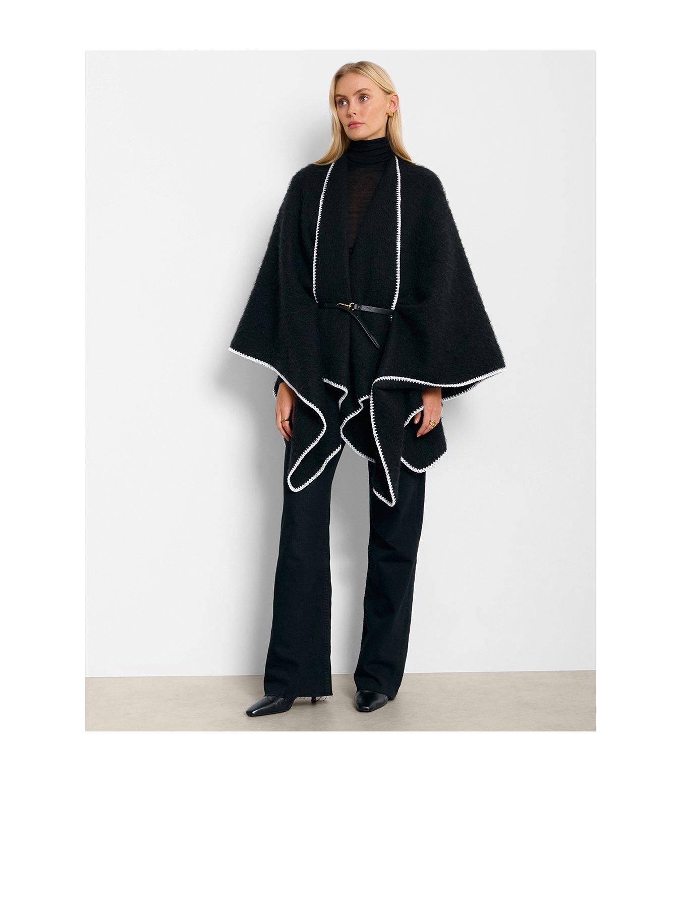 Katie Loxton Whipstitch Cape With Belt  -  Black