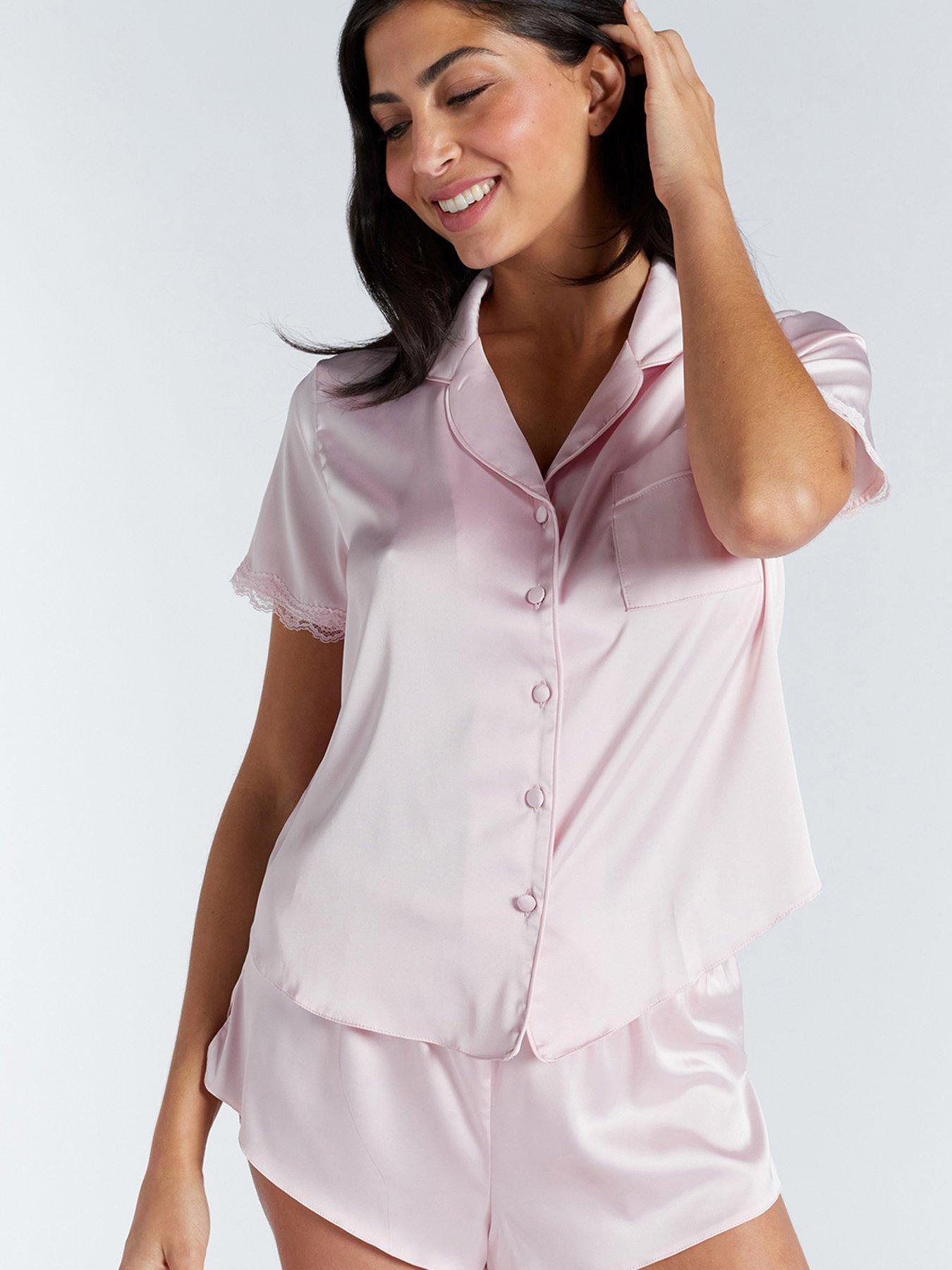 Image 4 of 5 of Boux Avenue Kaya Satin Short Sleeve Revere Set - Pink