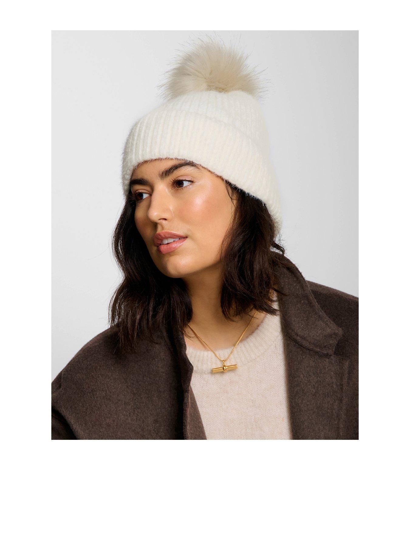 Image 1 of 5 of Katie Loxton Knitted Pom Pom Hat  -  Off White