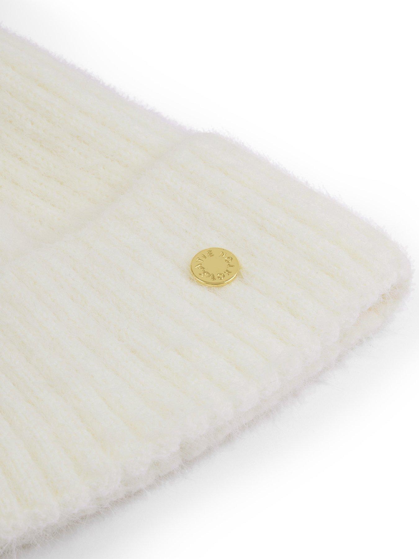 Image 3 of 5 of Katie Loxton Knitted Pom Pom Hat  -  Off White