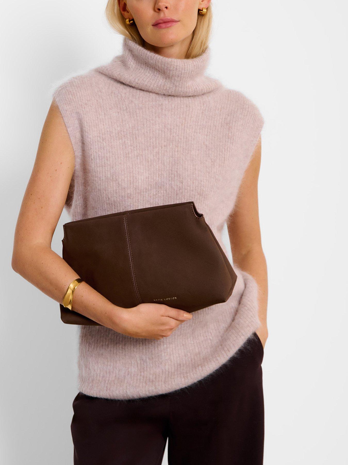 Katie Loxton Laila Faux Suede Clutch  -  Chocolate Faux Suede