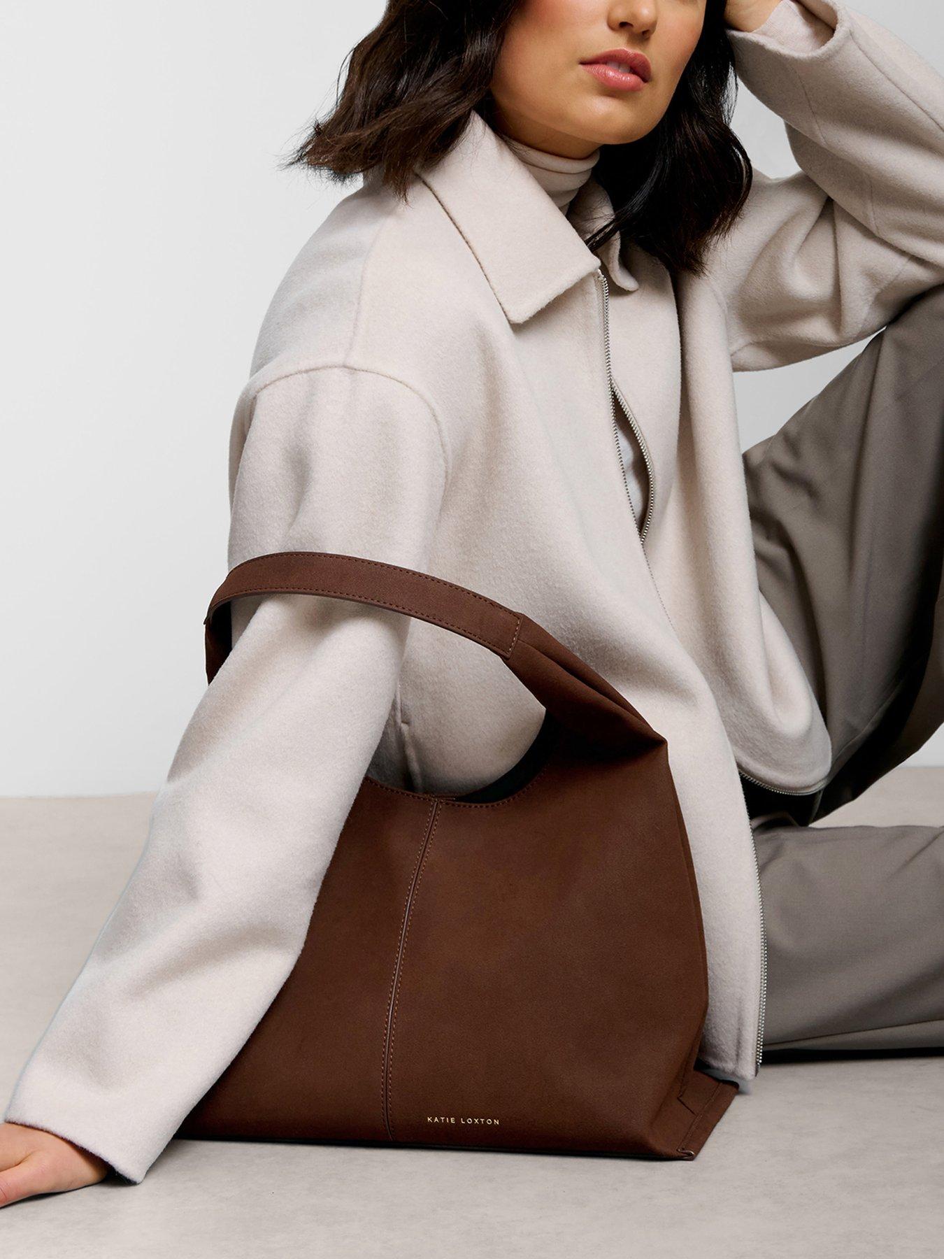 Image 1 of 5 of Katie Loxton Laila Faux Suede Shoulder Bag  -  Dark Chocolate Faux Suede