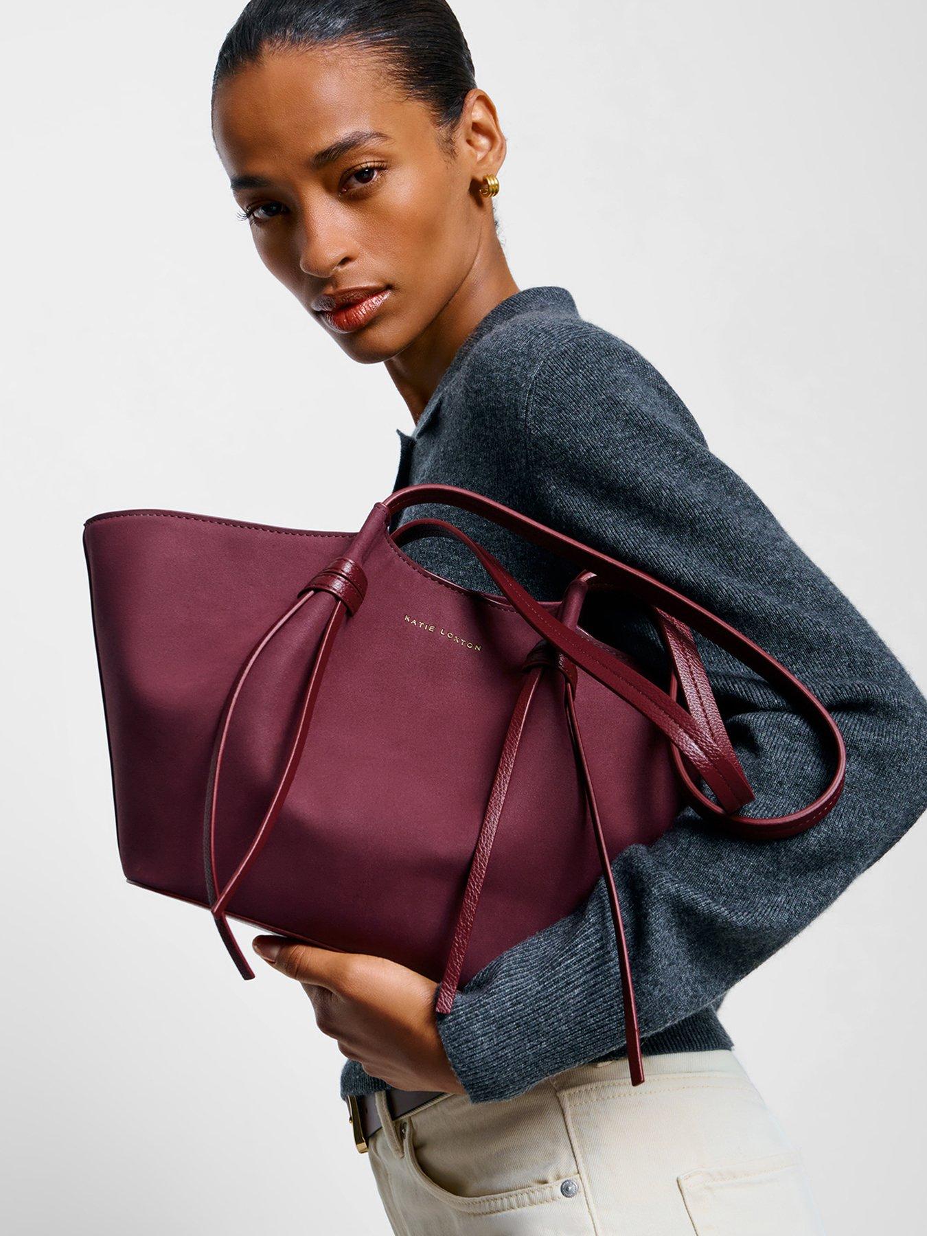 Image 1 of 5 of Katie Loxton Celina Faux Suede Small Tote Bag  -  Cherry Faux Suede