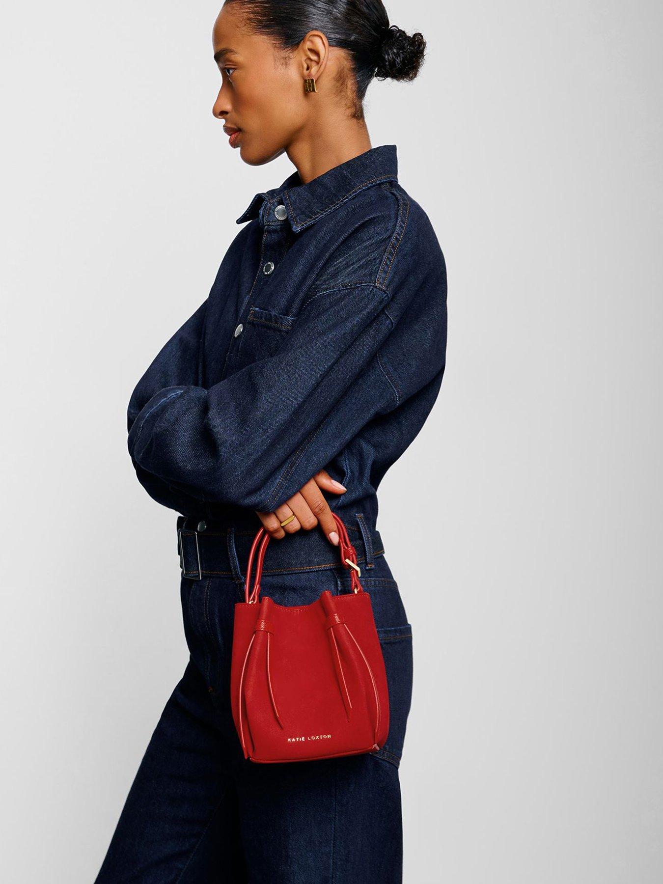 undefined Celina Mini Suedette Bucket Bag  -  Red Faux Suede