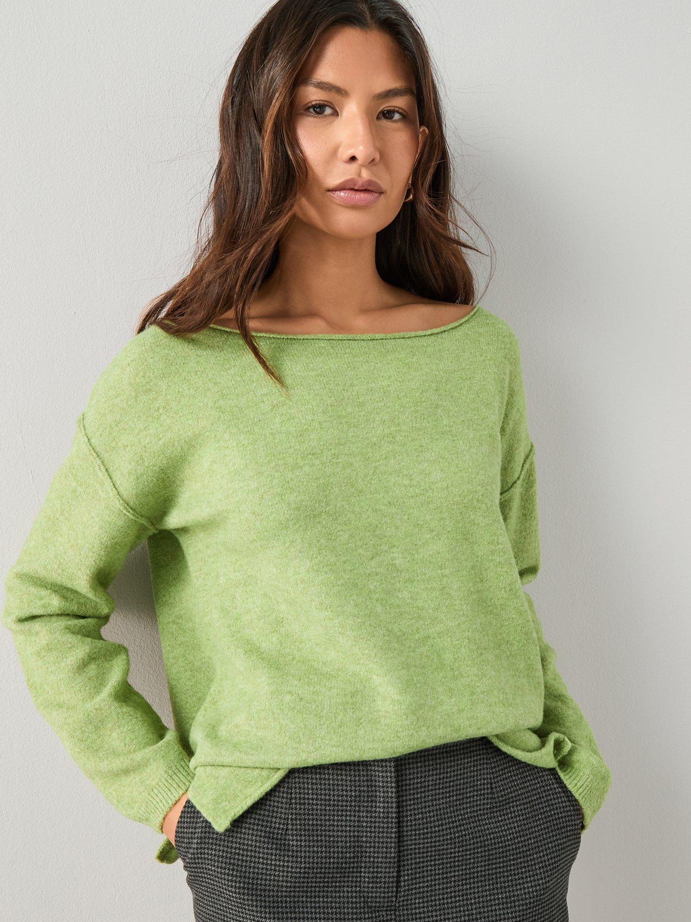 Image 1 of 6 of The Very Collection Off Shoulder Jumper With Wool - Green