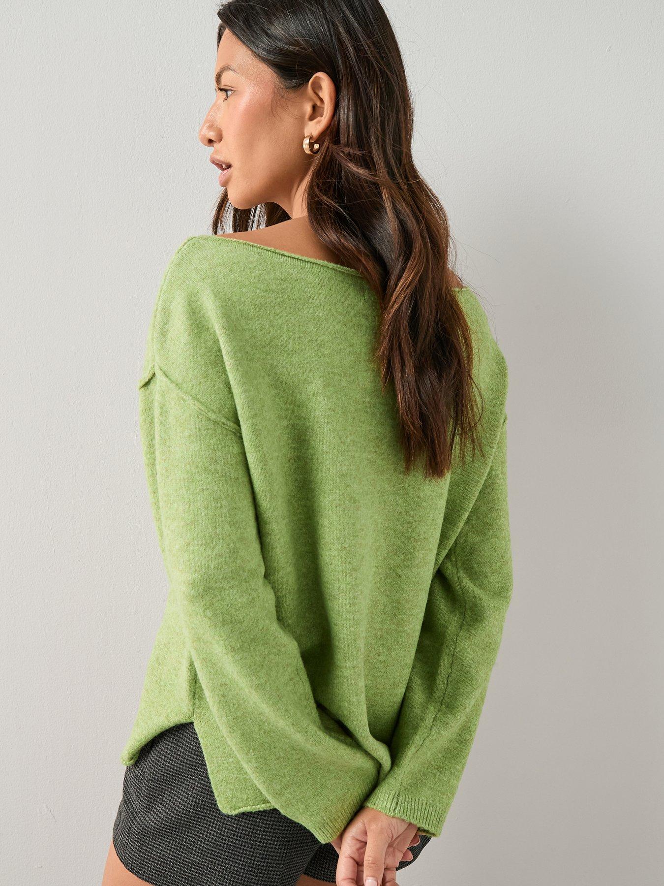 Image 2 of 6 of The Very Collection Off Shoulder Jumper With Wool - Green