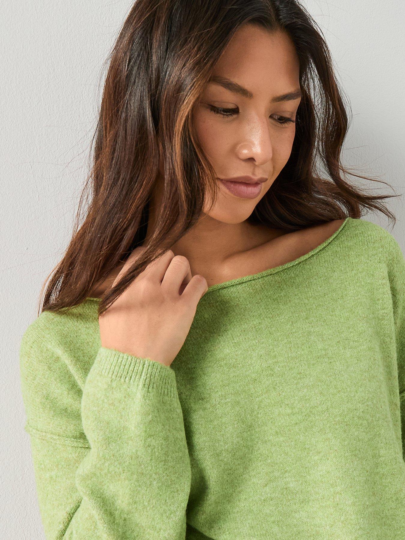 Image 4 of 6 of The Very Collection Off Shoulder Jumper With Wool - Green