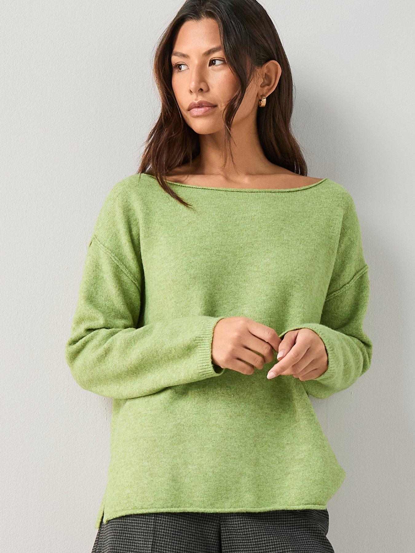 Image 6 of 6 of The Very Collection Off Shoulder Jumper With Wool - Green
