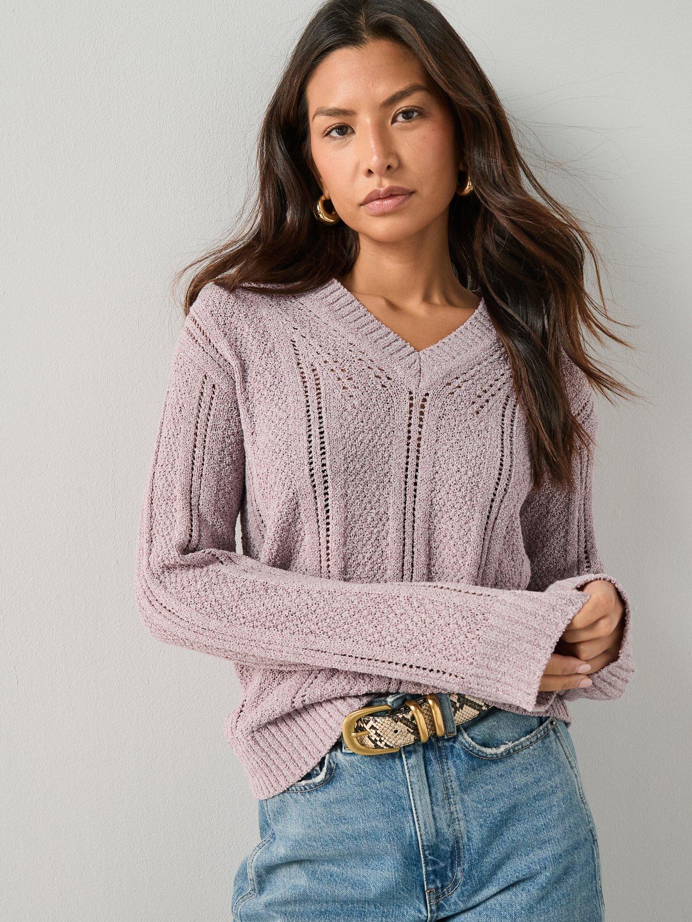 The Very Collection V Neck Textured Knitted Jumper - Lilac