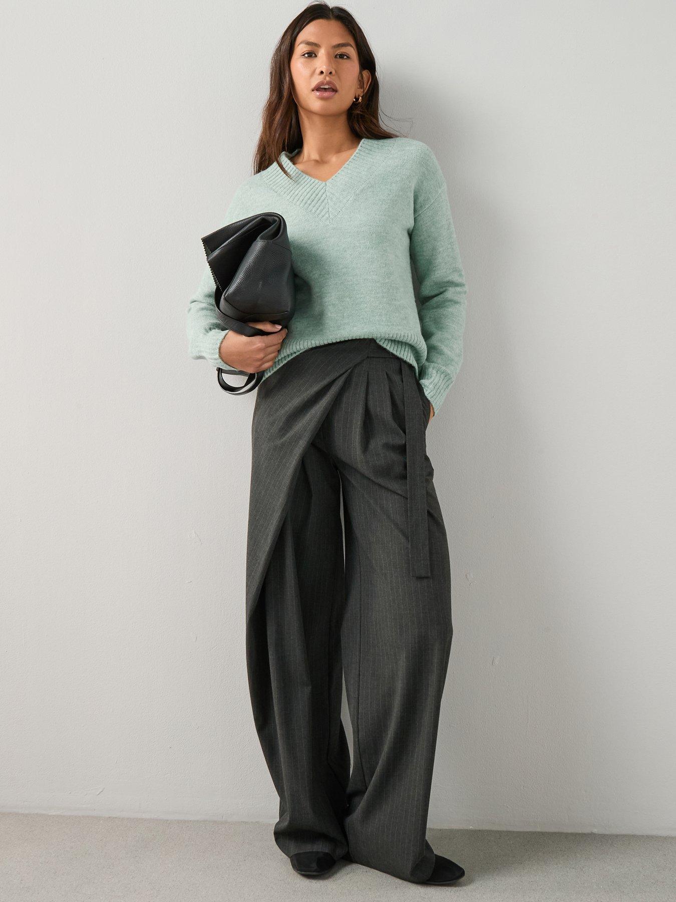 The Very Collection Deep Rib V Neck Knitted Jumper - Sage