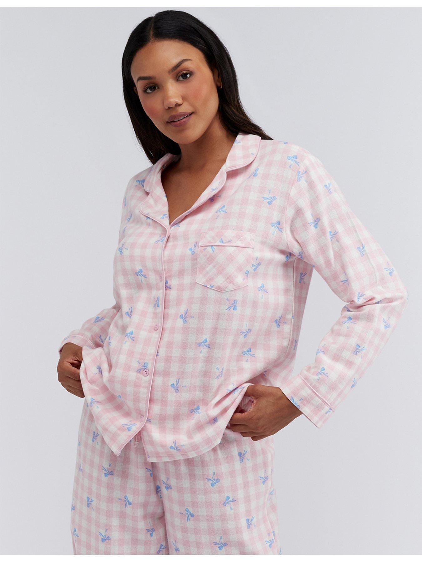undefined Bow Gingham Cotton Pj In A Bag - Pink