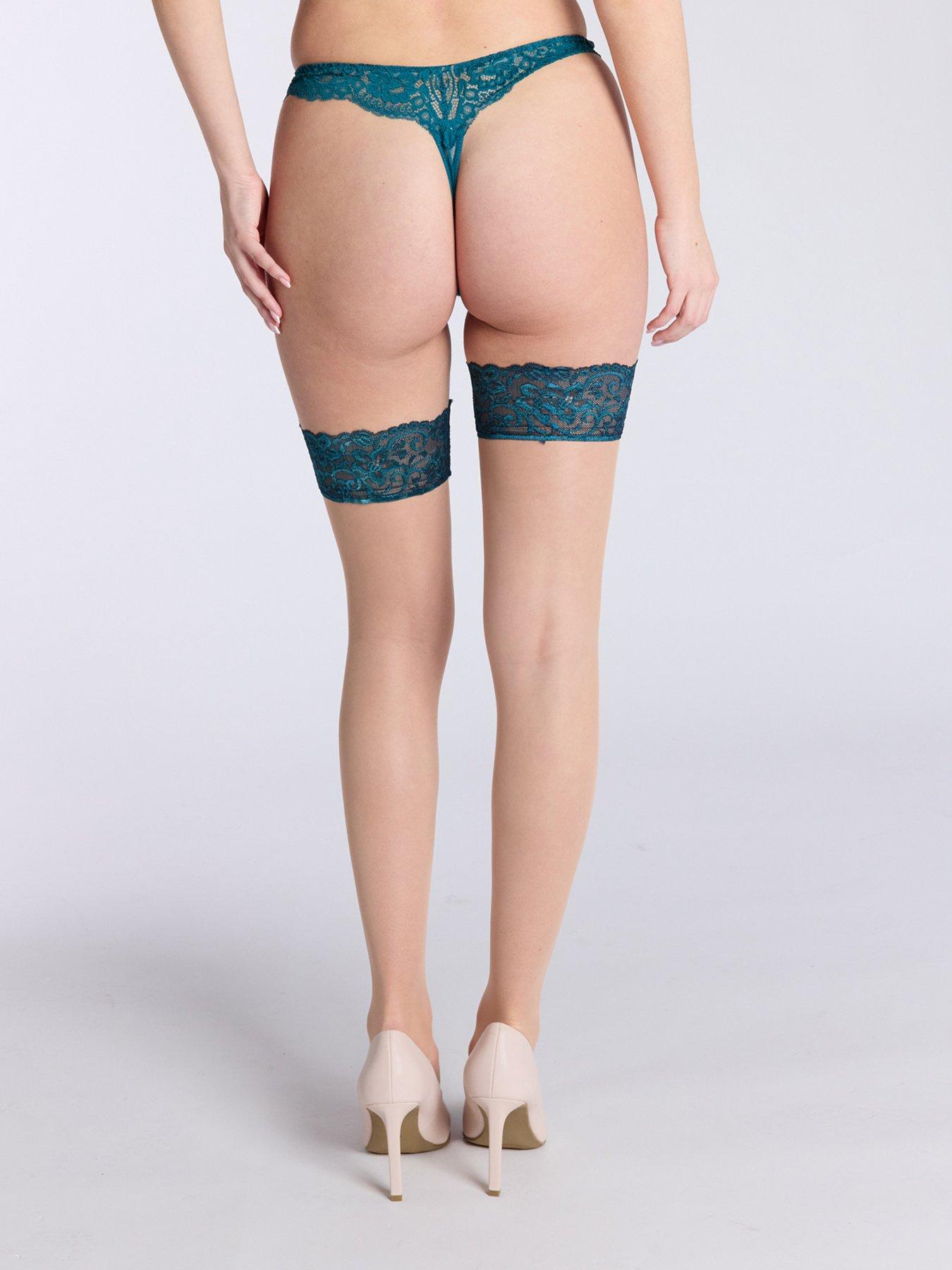 Image 2 of 4 of Boux Avenue Teal Lace Top Hold Ups - 03 Medium