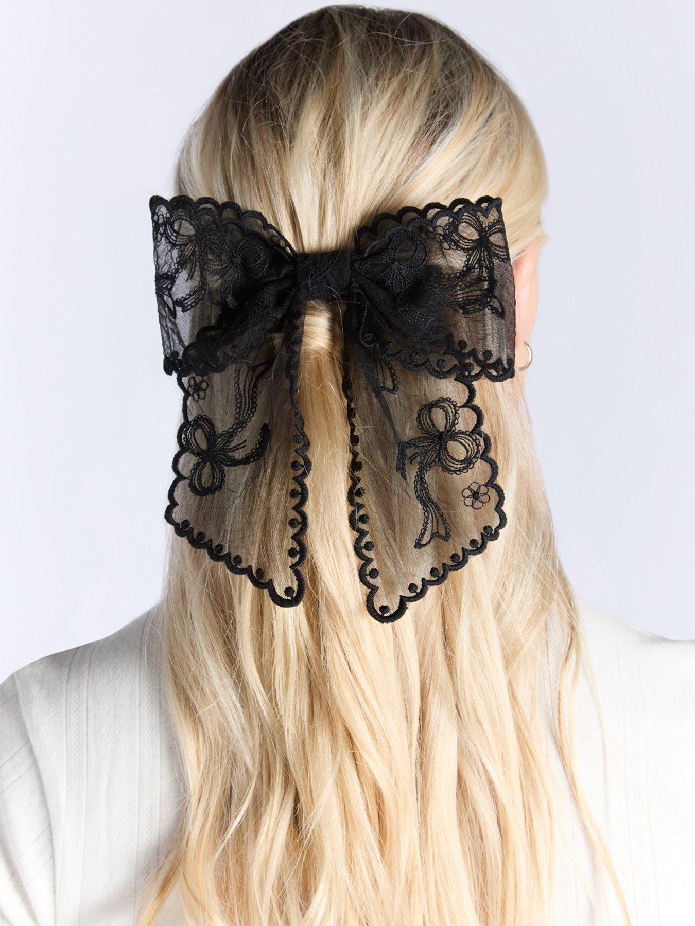 Image 1 of 2 of Boux Avenue Embroidered Bow Hair Clip - Black