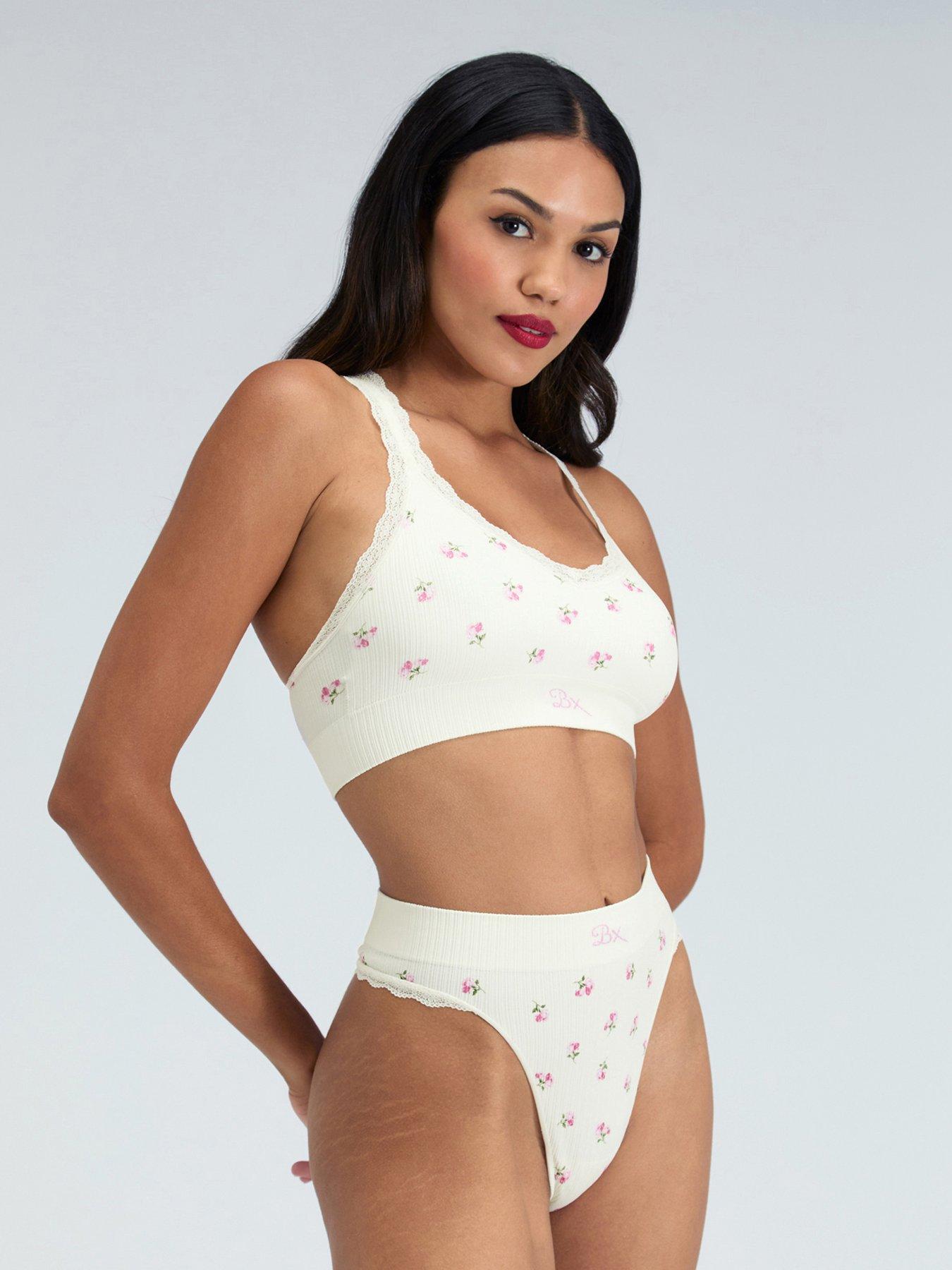 Boux Avenue Rib Seamless Floral Bralette - White