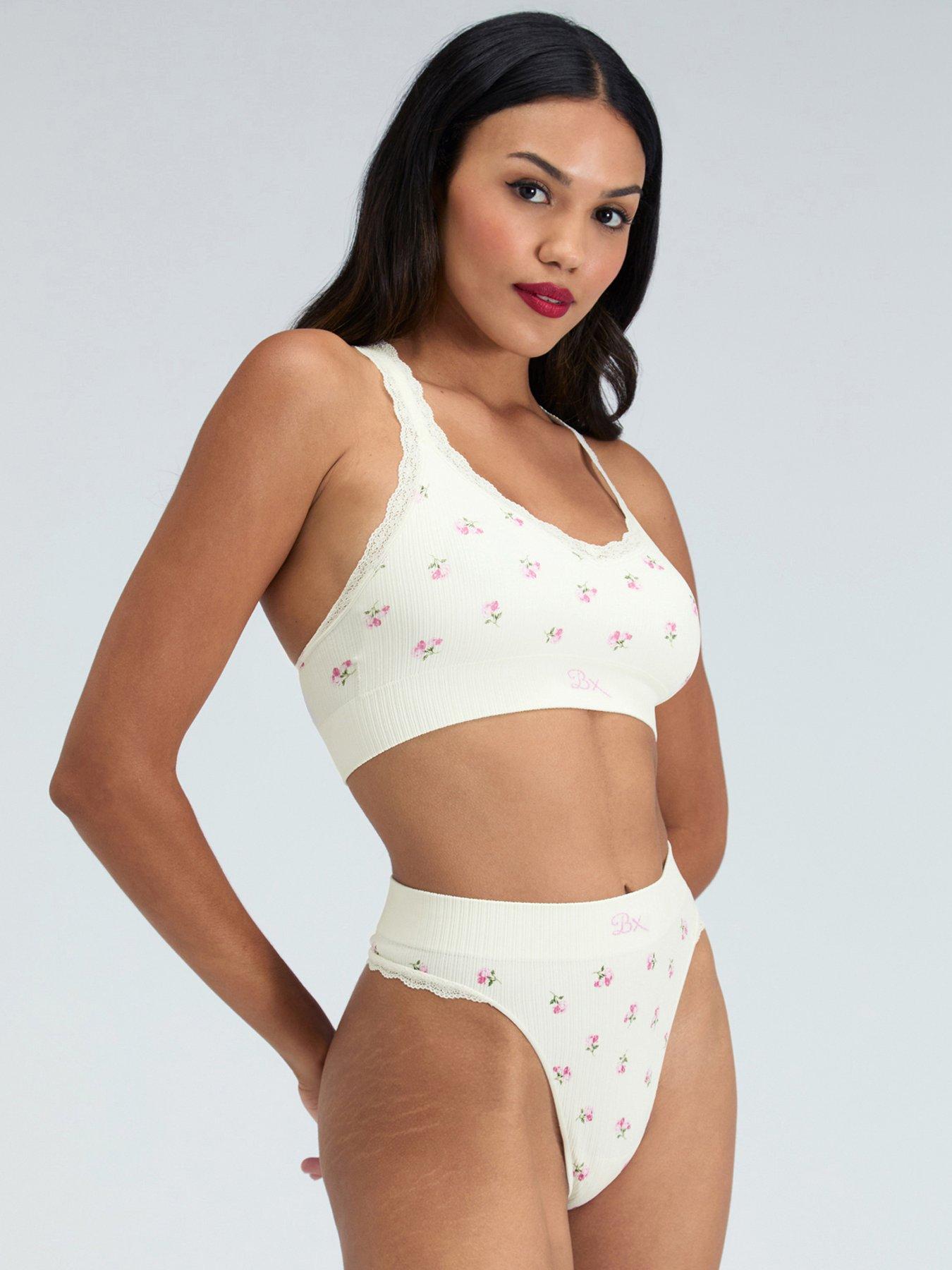 image of boux-avenue-rib-seamless-floral-thong-ivory-mix