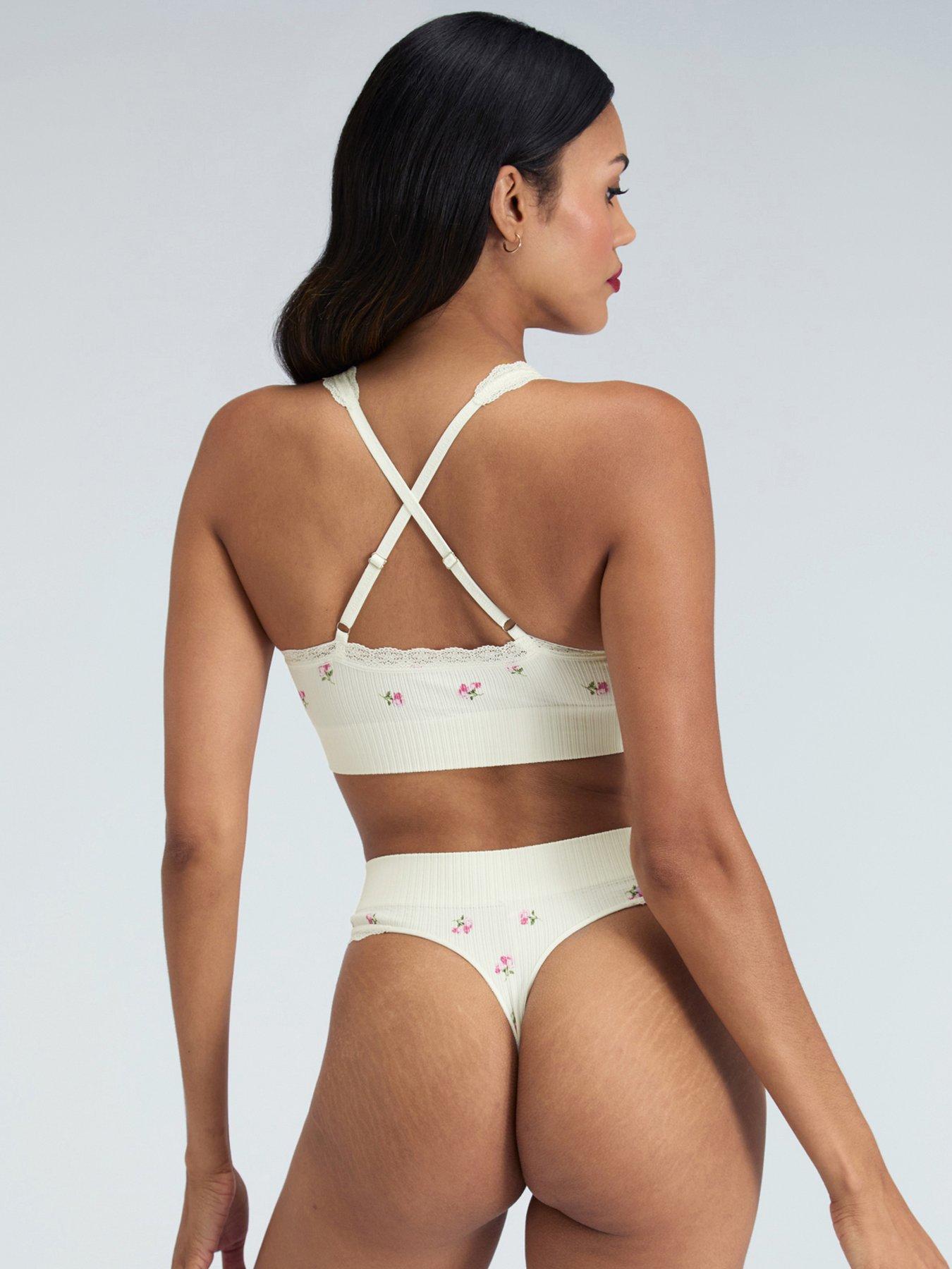  image of boux-avenue-rib-seamless-floral-thong-ivory-mix