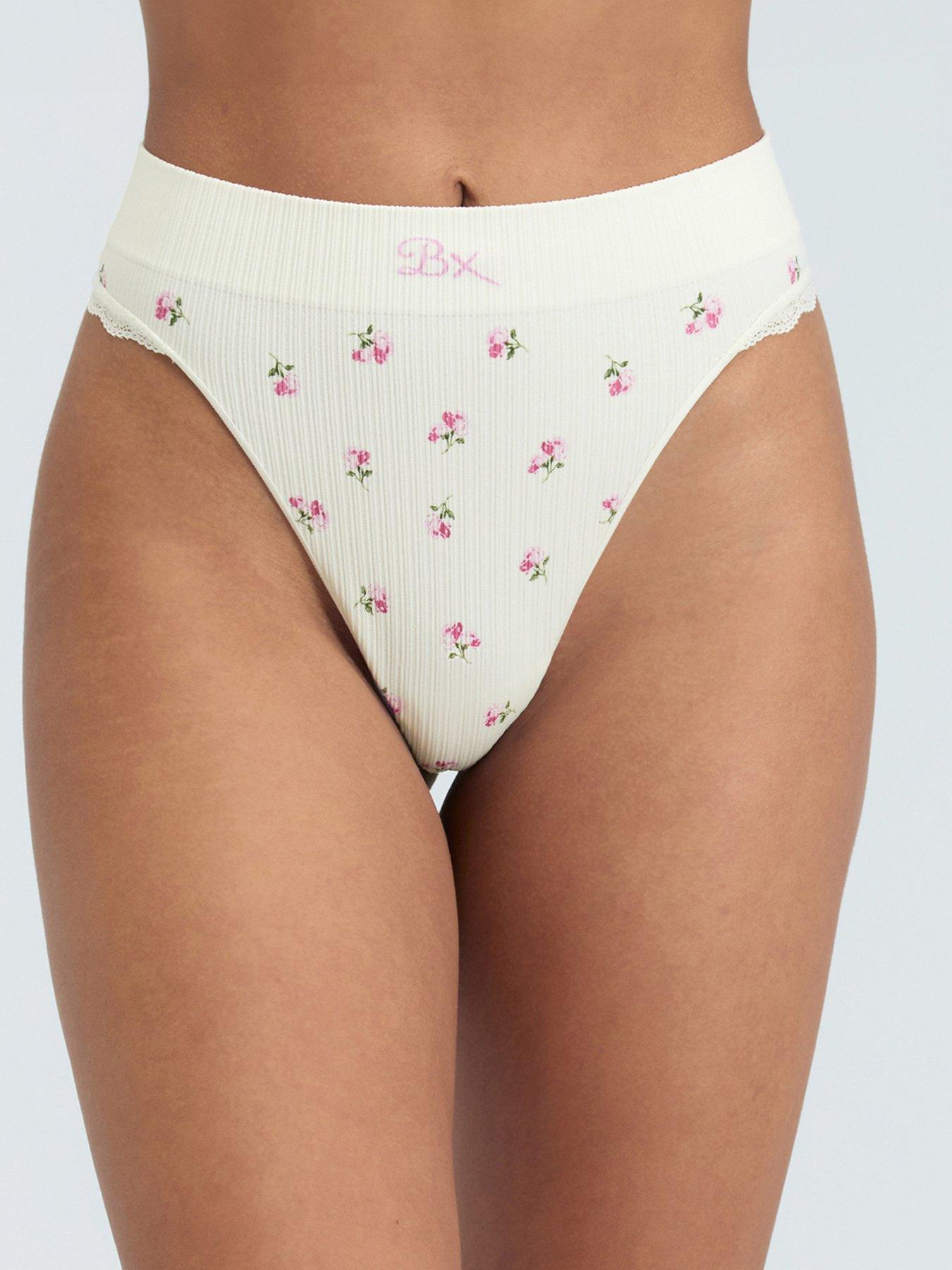  image of boux-avenue-rib-seamless-floral-thong-ivory-mix