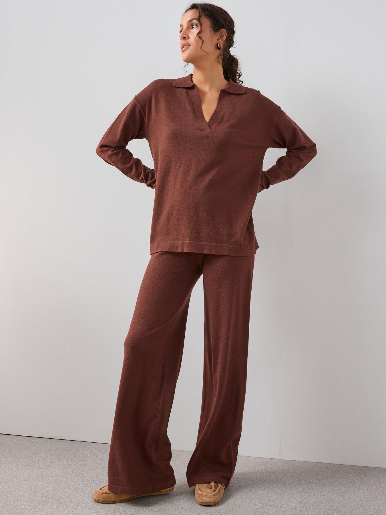 The Very Collection Classic Comfort Wide Leg Knitted Trouser Co-ord - Chocolate Brown