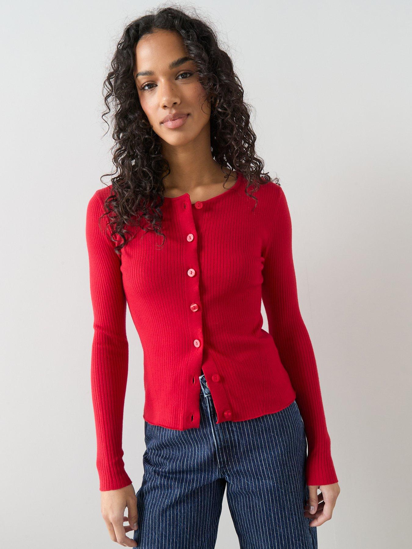 the-very-collection-classic-comfort-crew-neck-rib-knitted-cardigan-red