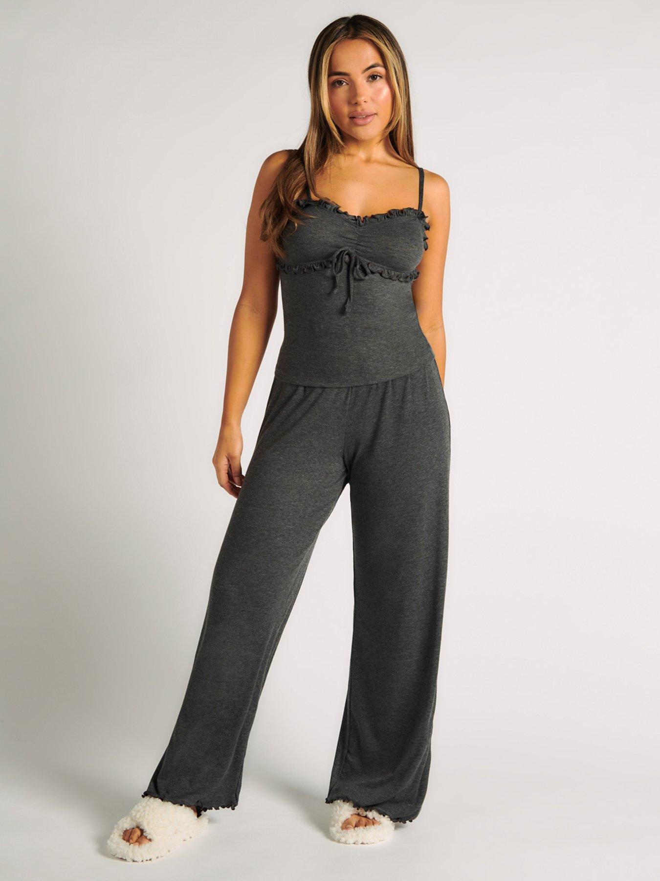boux-avenue-rib-frill-cami-amp-pant-set-charcoal