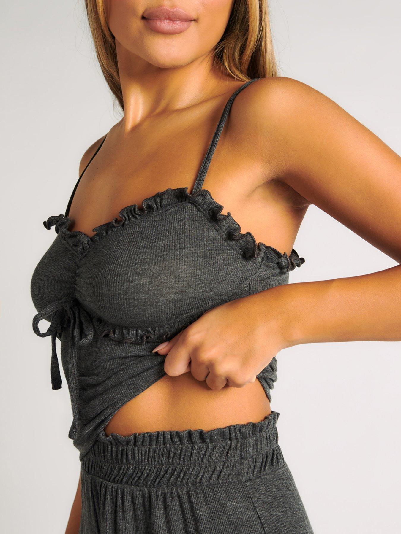 Image 5 of 5 of Boux Avenue Rib Frill Cami &amp; Pant Set - Charcoal
