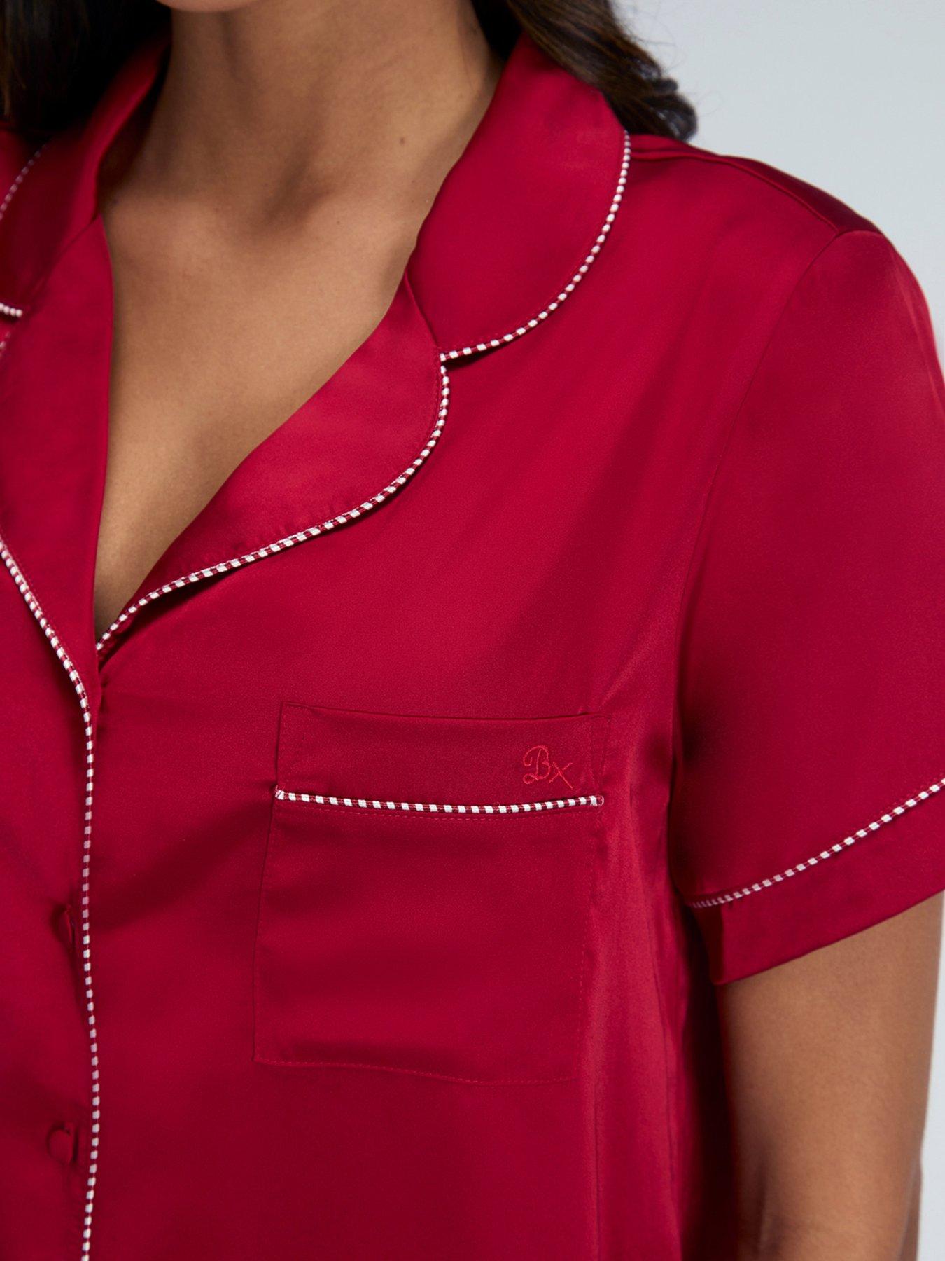  image of boux-avenue-luxe-satin-short-sleeve-revere-amp-short-set-dark-red