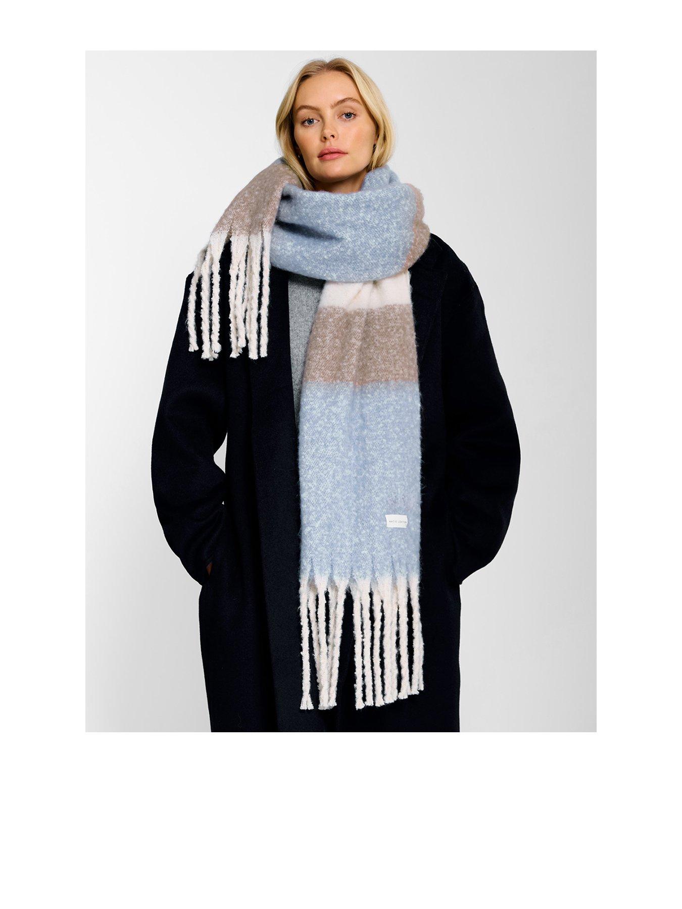 Image 1 of 4 of Katie Loxton Oversized Striped Tassel Scarf  -  Blue Mink Off White