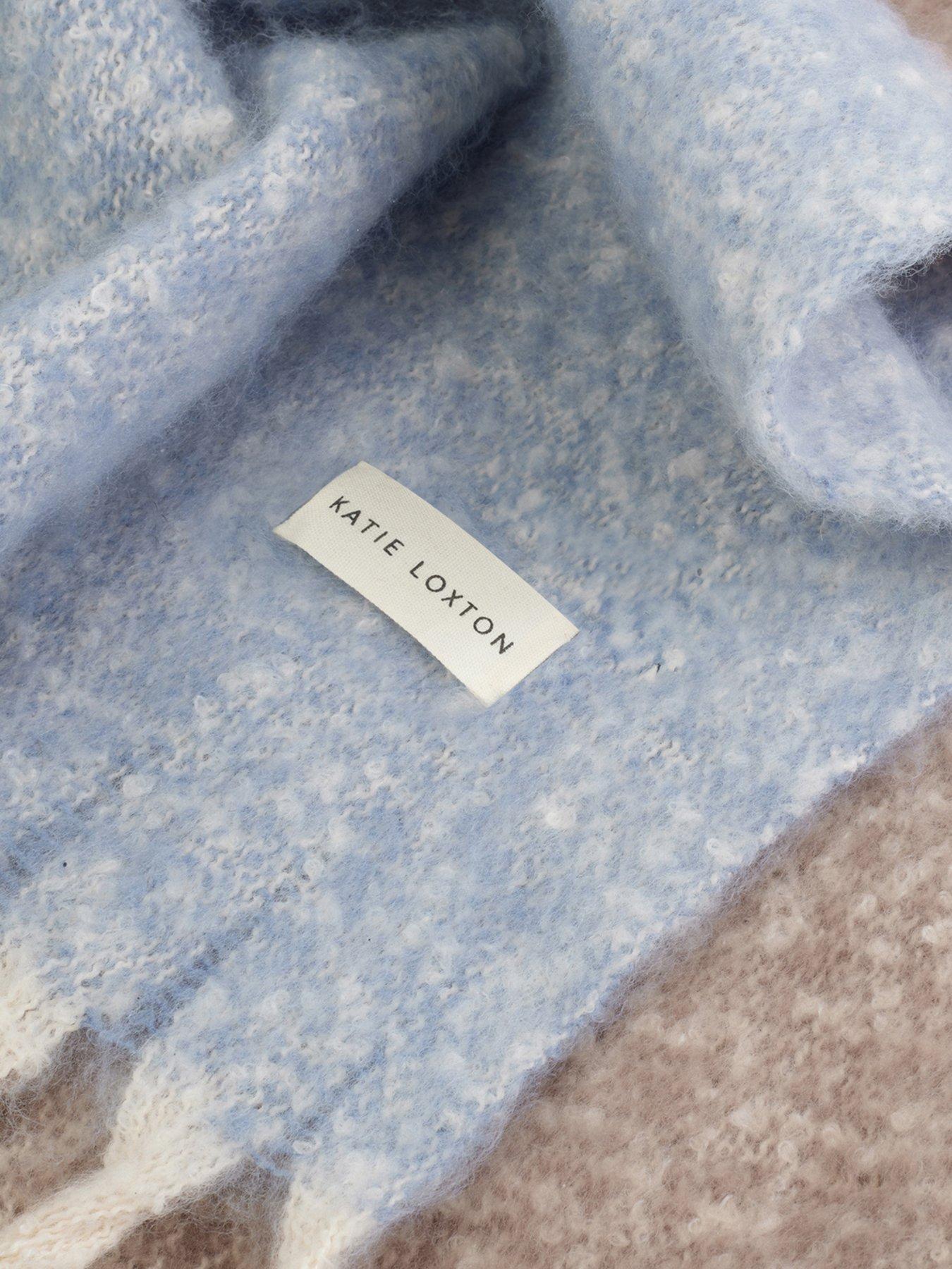 Image 3 of 4 of Katie Loxton Oversized Striped Tassel Scarf  -  Blue Mink Off White