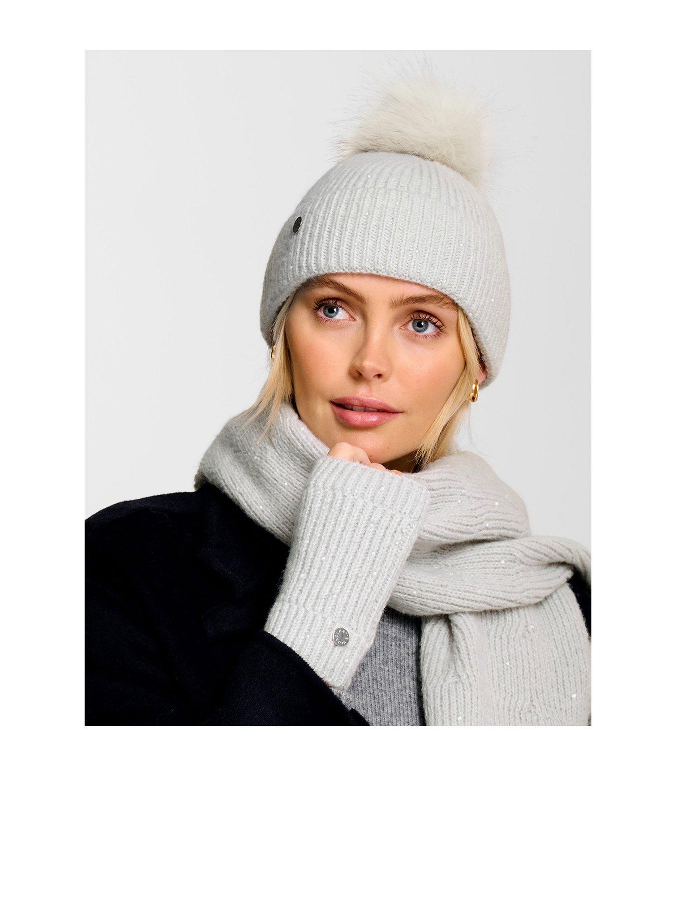 Katie Loxton Sequin Pom Pom Hat  -  Pale Grey