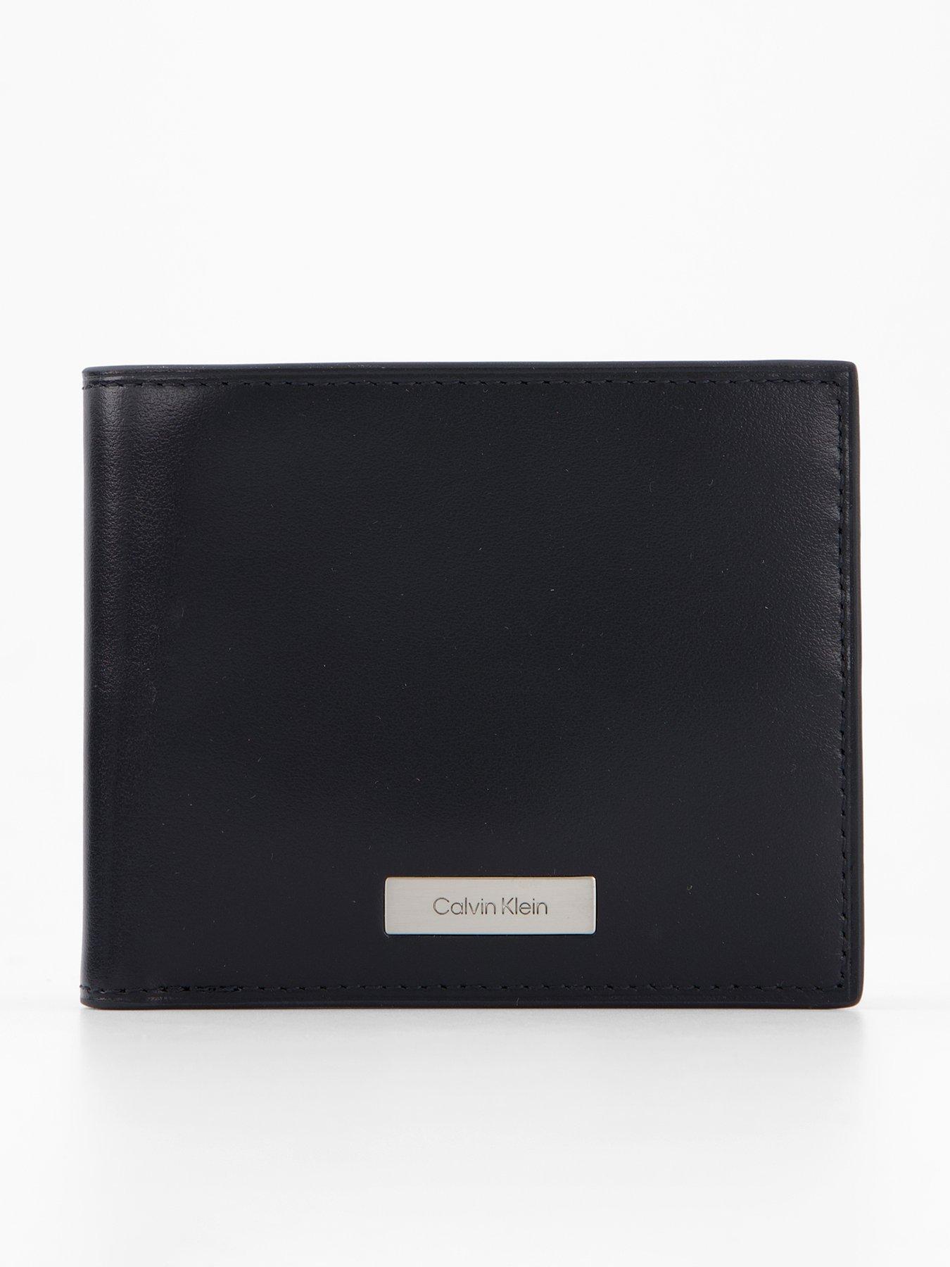 front image of calvin-klein-plaque-logo-bifold-wallet-black