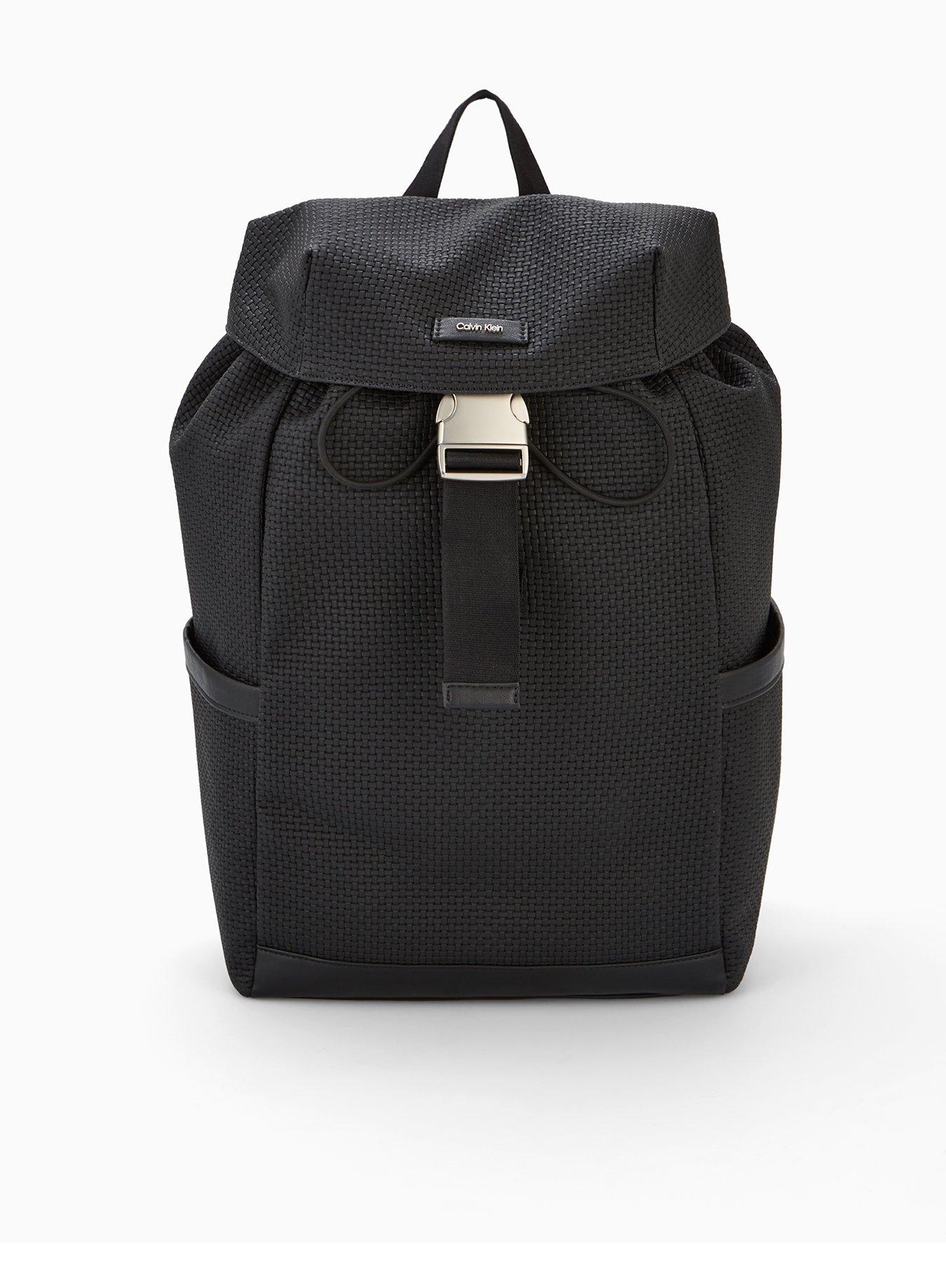 Calvin Klein Embossed Woven Flap Backpack - Black