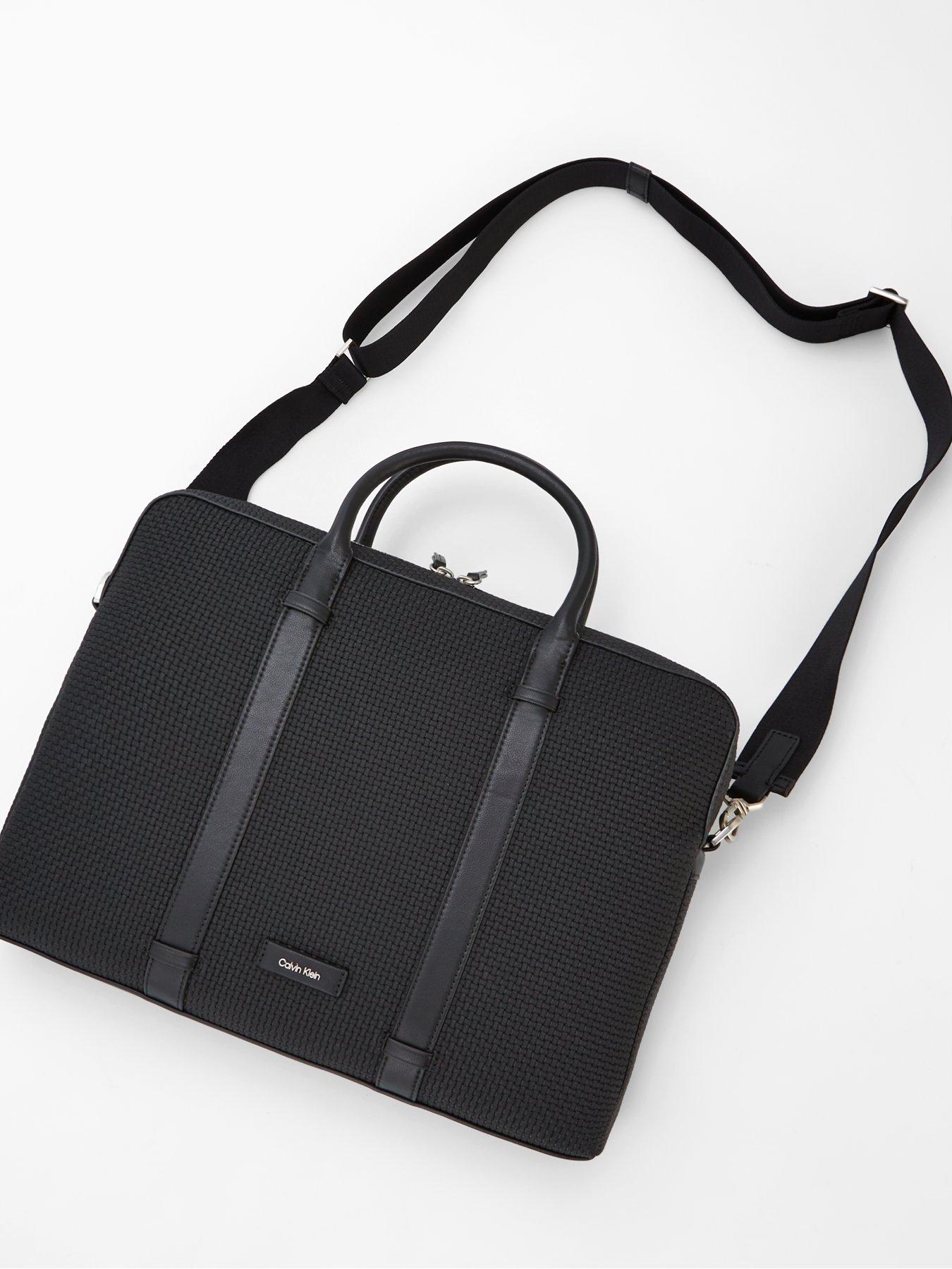 back image of calvin-klein-embossed-woven-laptop-bag-black