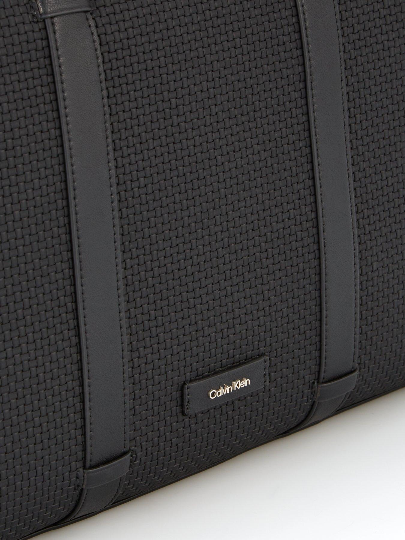  image of calvin-klein-embossed-woven-laptop-bag-black