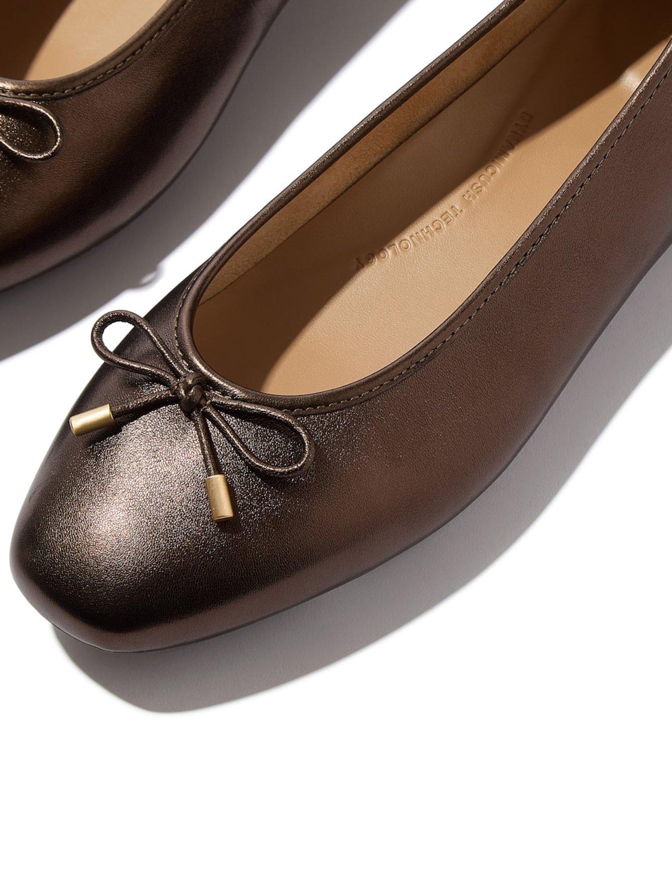 Image 5 of 5 of FitFlop Delicato Bow Soft Leather Ballerina Shoe - Metallic Chocolate