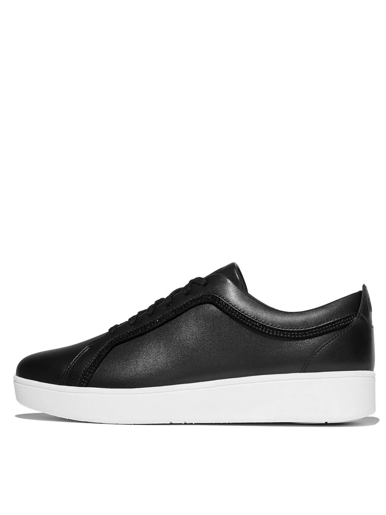  image of fitflop-rally-crystal-trim-leather-trainer-black