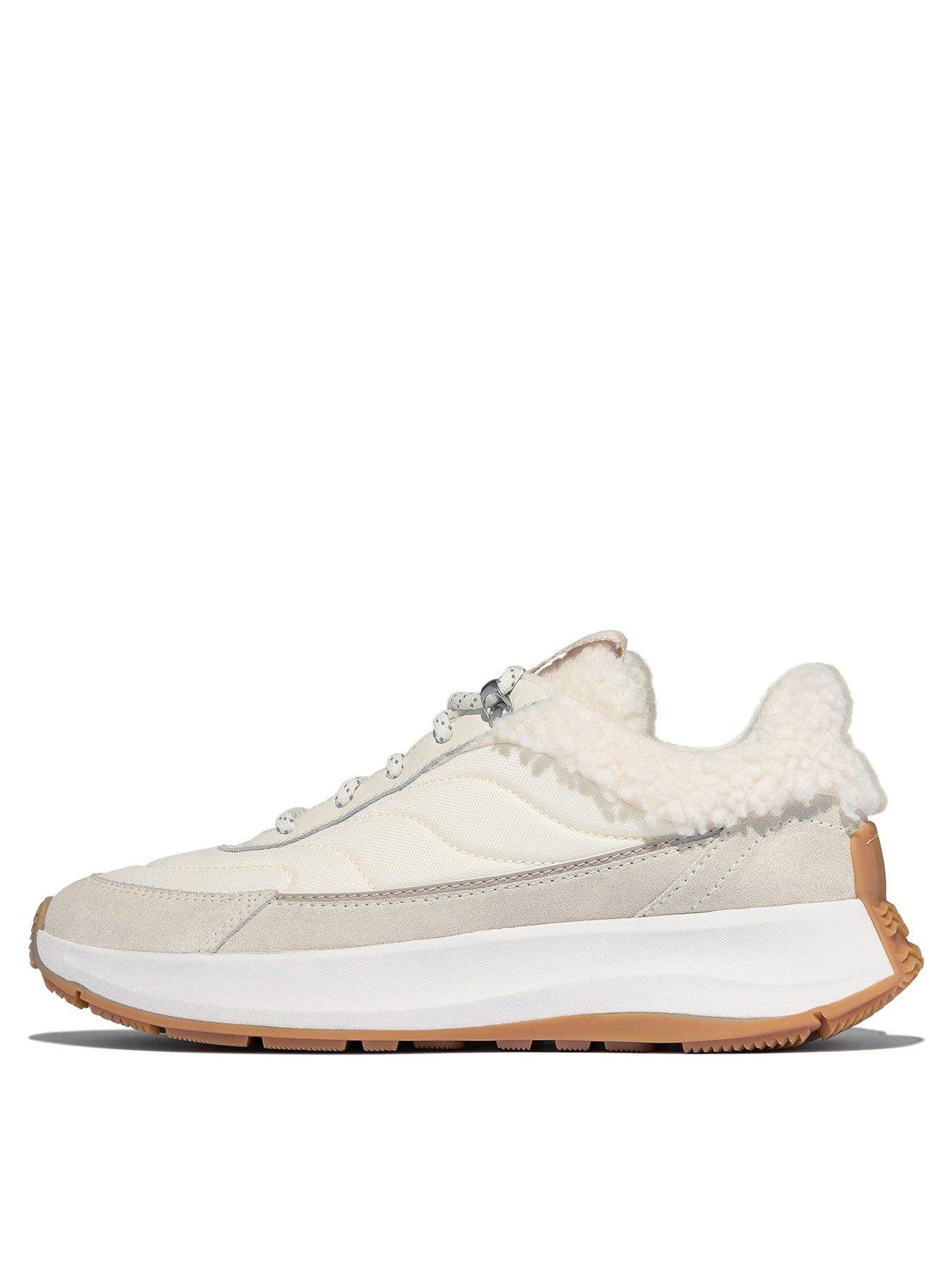 Image 1 of 6 of FitFlop F-mode Flow Shearling Flatform Trainer - Cream Mix